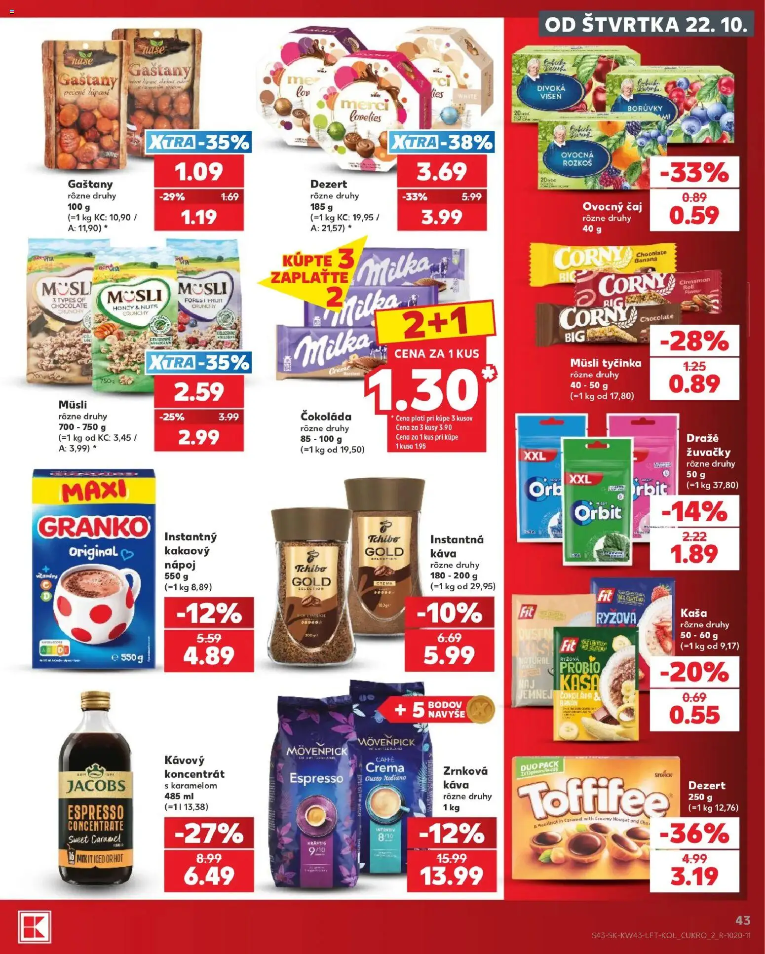 Náhľad Kaufland letáku platného od 22.10.2026 - Káva, Čaj, Milka, Merci, Toffifee, Žuvačky, Müsli, Ovocný čaj