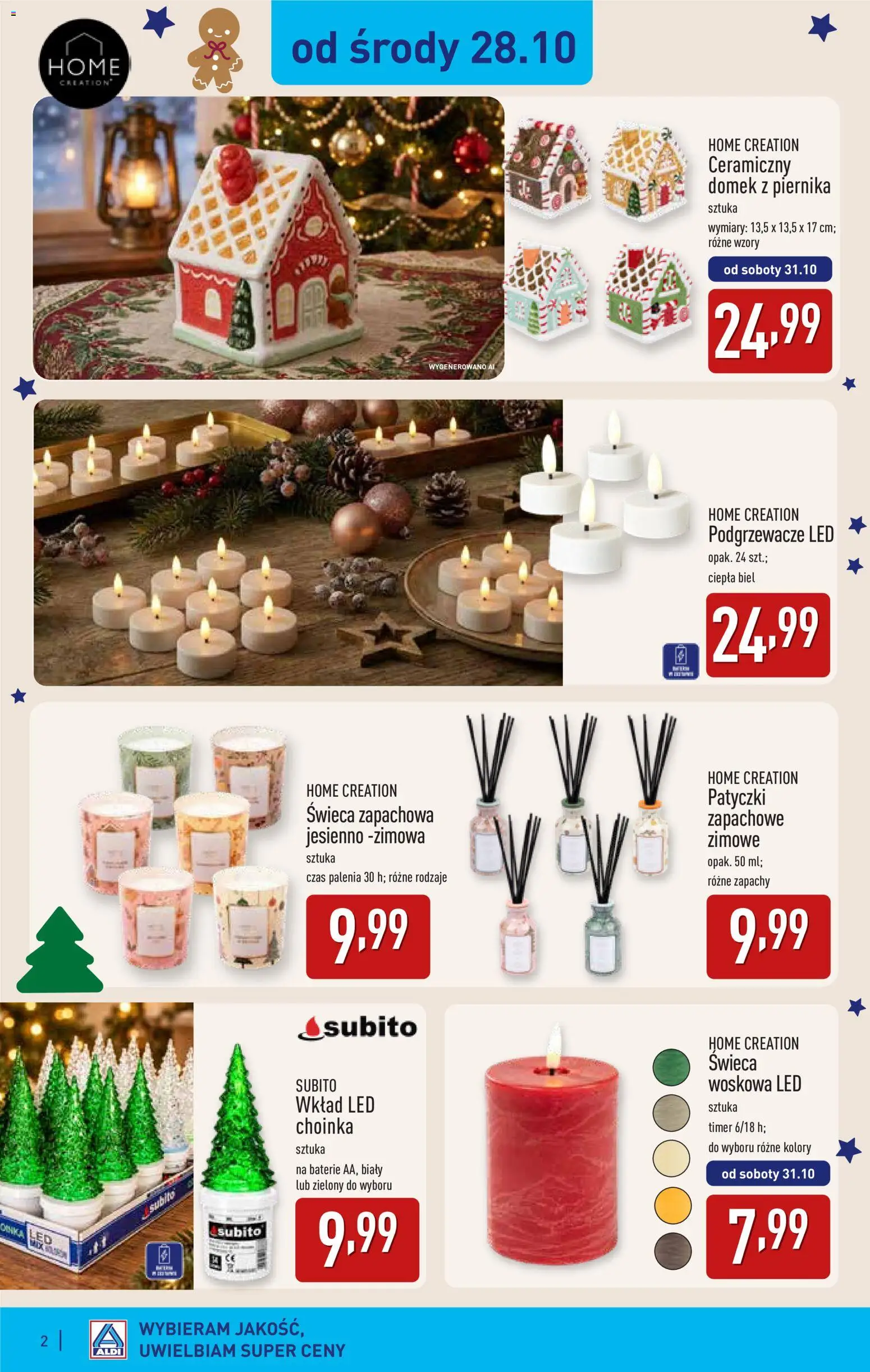 Pogląd gazetki "Aldi gazetka - Katalog dekoracyjny" ze sklepu Aldi ważnej od 28.10.2026 - Choinka, Świeca, Baterie, Podgrzewacze