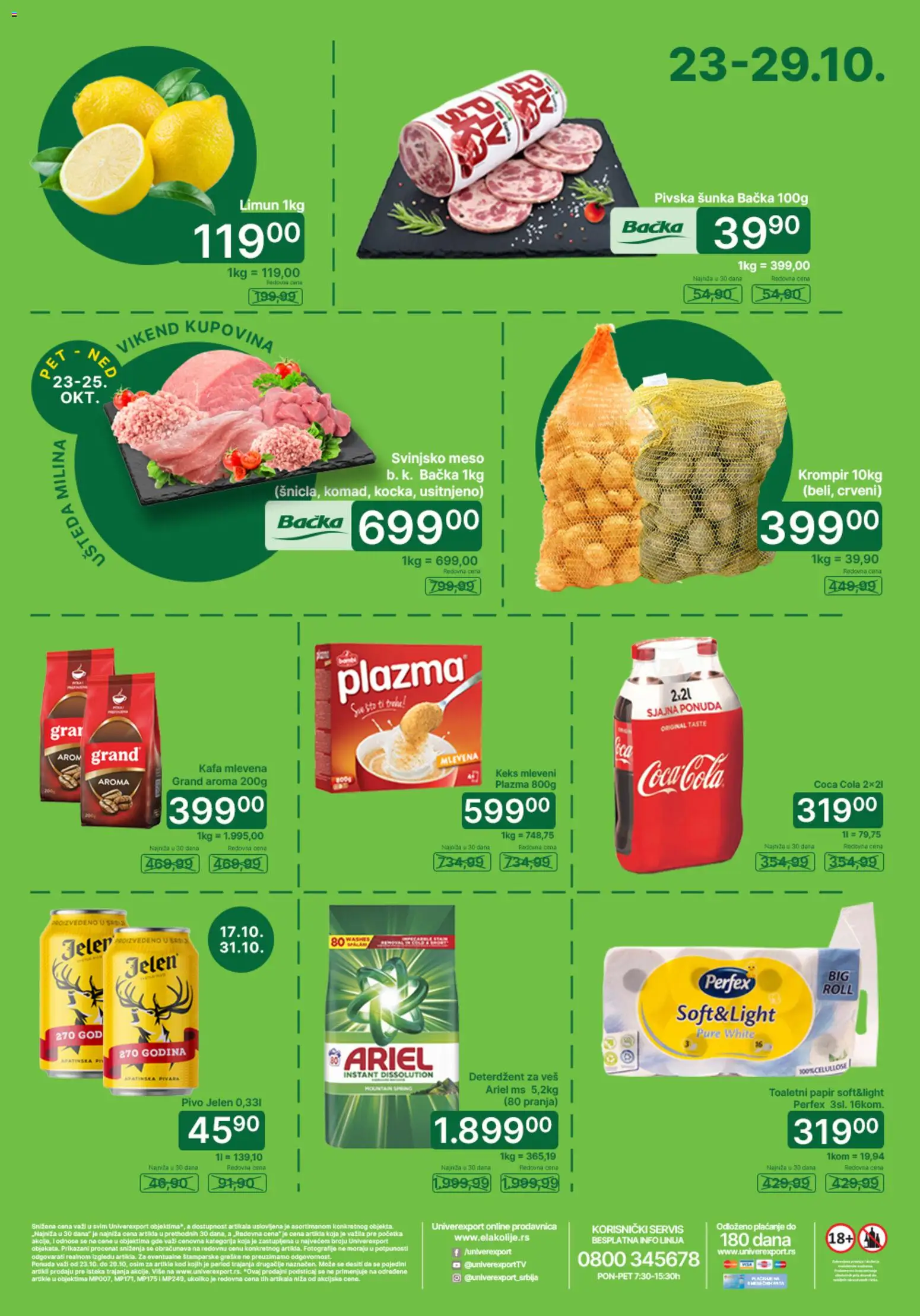 Pregled Univerexport kataloga - važi od 23.10.2026 - Kafa, Pivo, Limun, Ariel, Keks, Meso, Šunka, Plazma