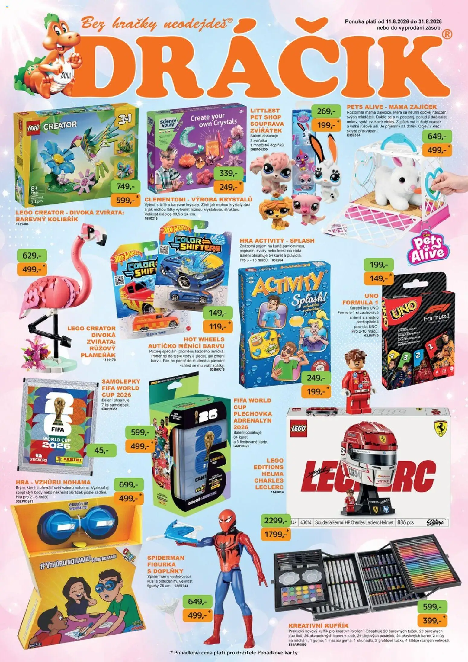 Náhled nabídky: Dráčik Dráčik leták - Léto 2026 platný od 11.06.2026 - LEGO, Mango, Hračky, Samolepky, Karty, Helma, Figurky, Kufřík