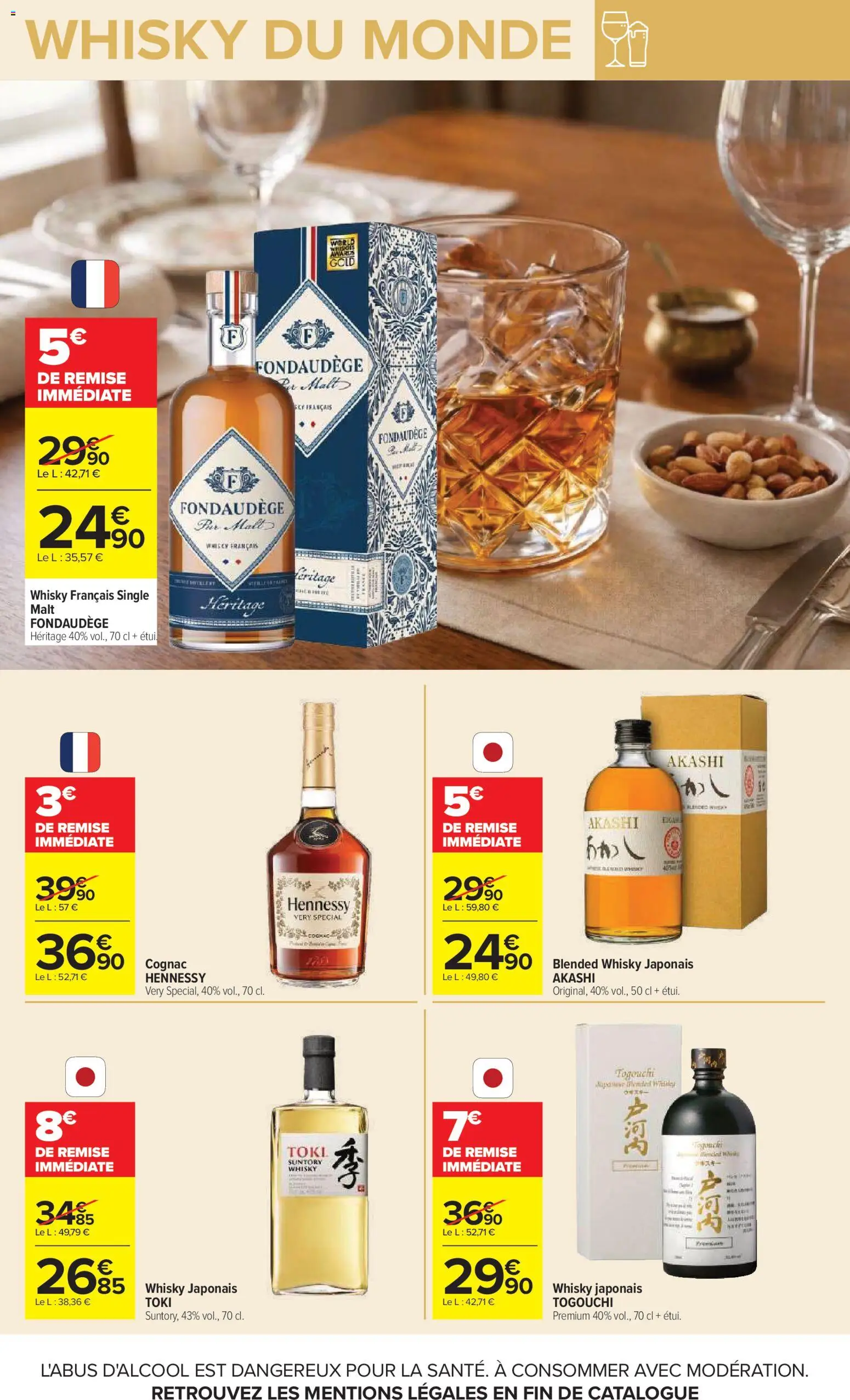 Prévisualisation de Carrefour Vos promos du quotidien du magasin Carrefour formulaire valide 27/10/2026 - Cognac, Whisky, Hennessy, Whisky japonais, Étui, Blended whisky