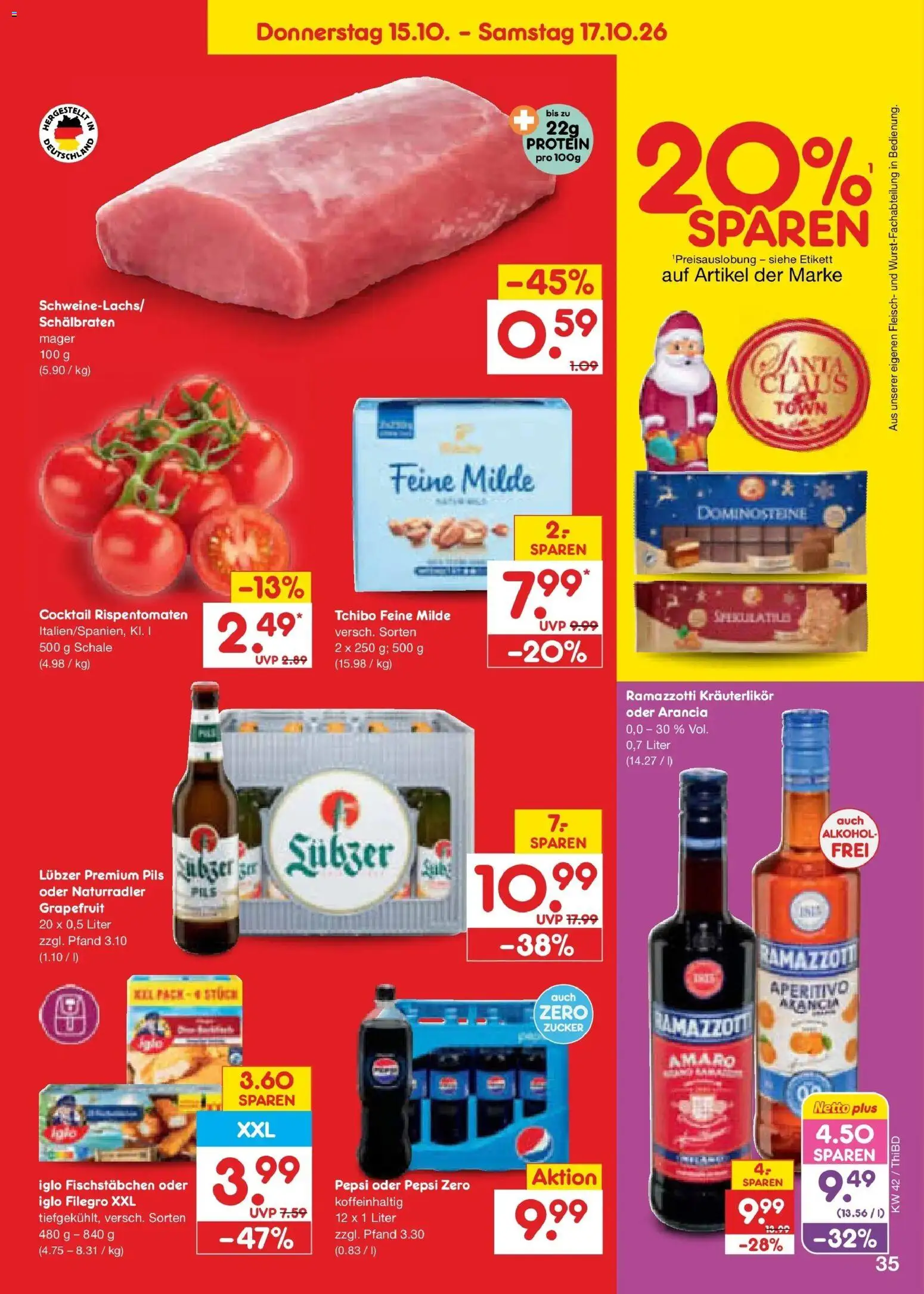 Vorschau von dem Prospekt des Geschäftes Netto Marken-Discount, gültig ab dem 12.10.2026 - Alkohol, Fleisch, Ramazzotti, Zucker, Pepsi, Pils, Lubzer, Fischstabchen