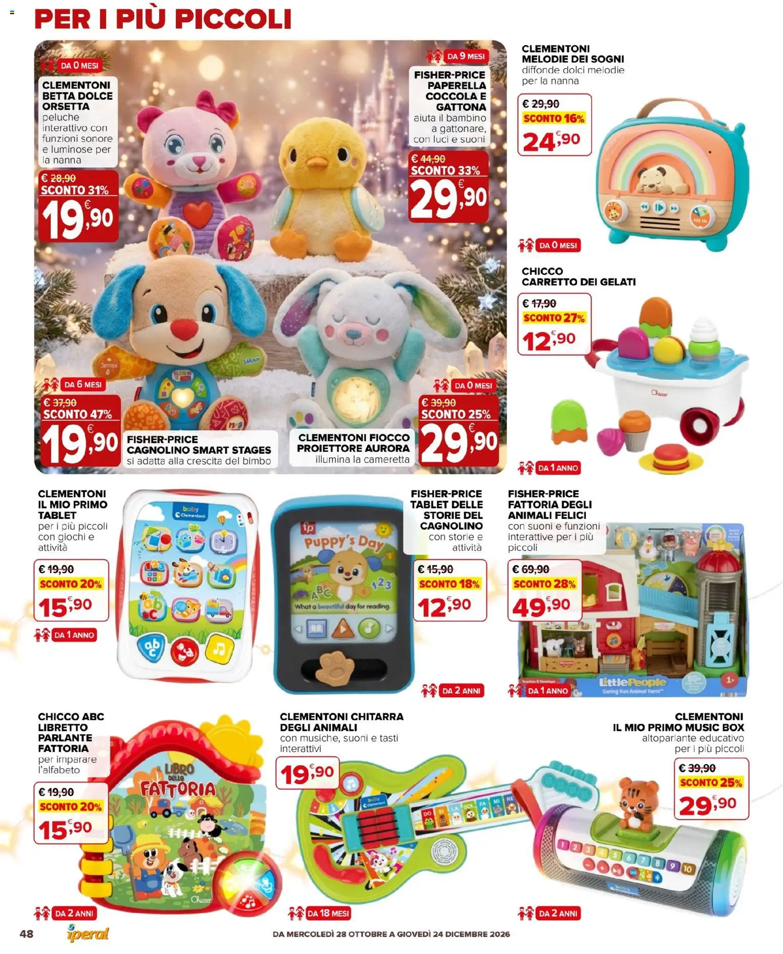 Anteprima dell'opuscolo Iperal volantino Giocattoli dal negozio Iperal valido da 28/10/2026 - Tablet, Dolci, Peluche, Altoparlante