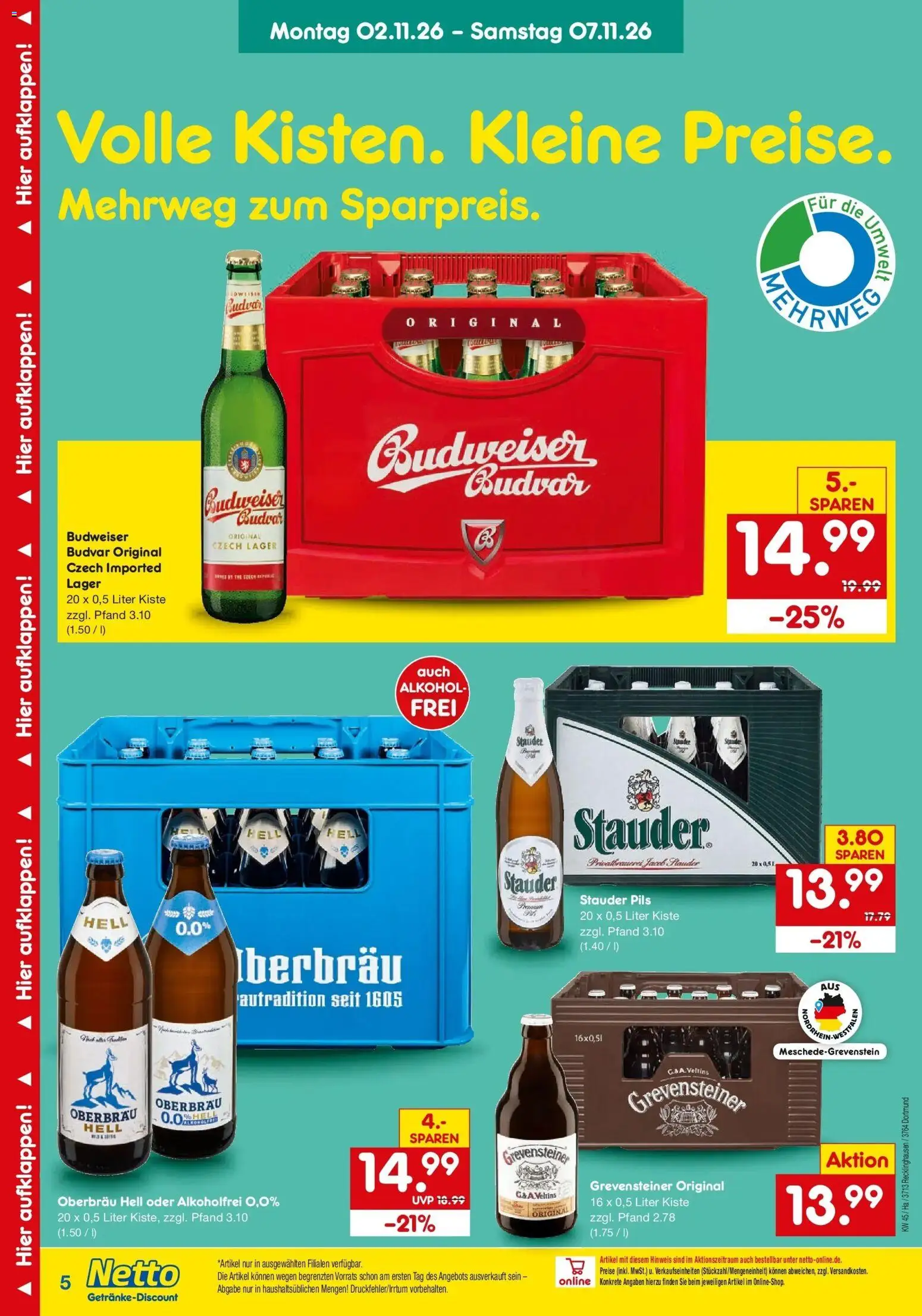 Vorschau von dem Prospekt des Geschäftes Netto Marken-Discount, gültig ab dem 02.11.2026 - Alkohol, Veltins, Budweiser, Pils