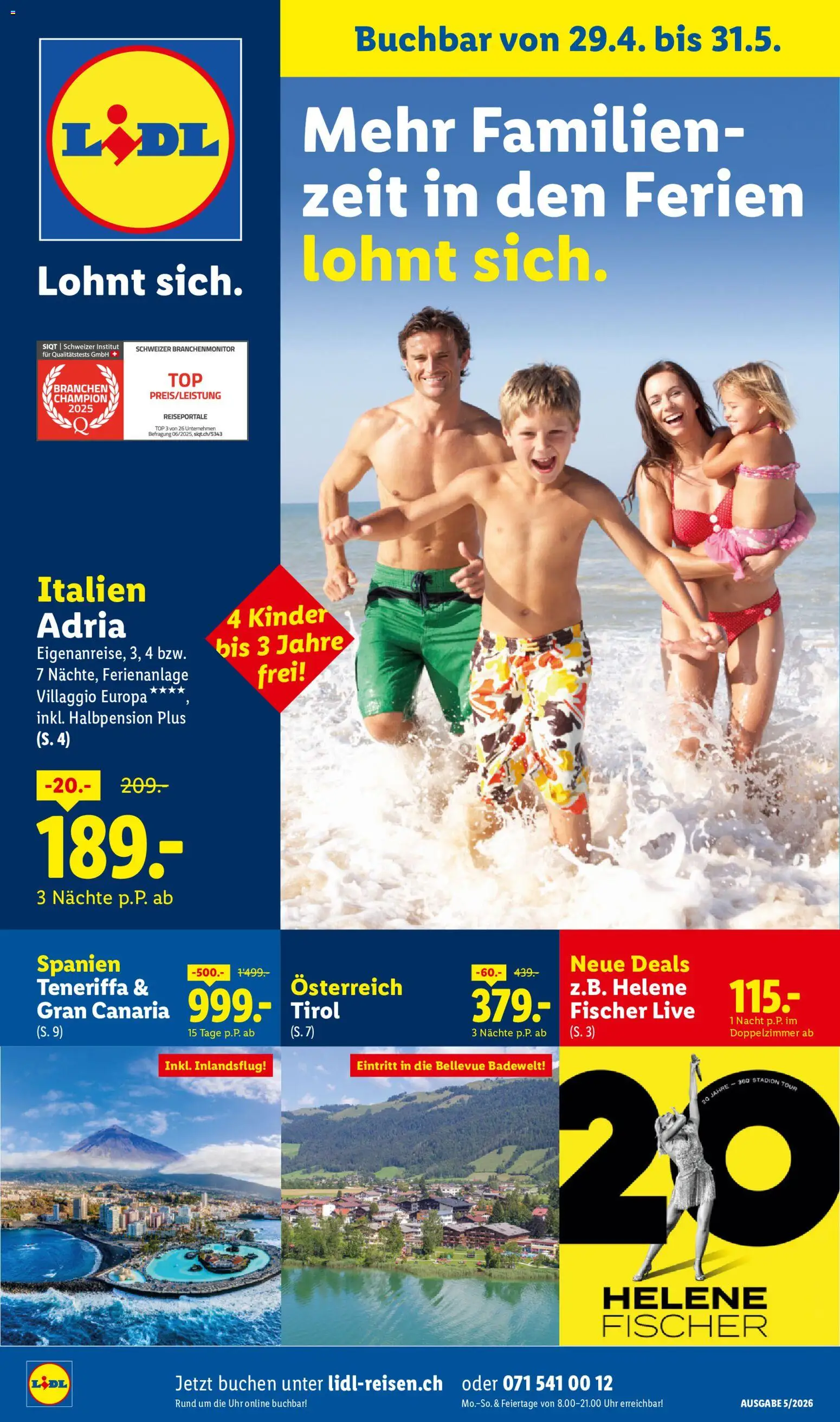 Vorschau des Merkblatts Lidl Aktionen Reisen vom Shop Lidl gültig von 29.04.2026 bis 31.05.2026 - Uhr, Top