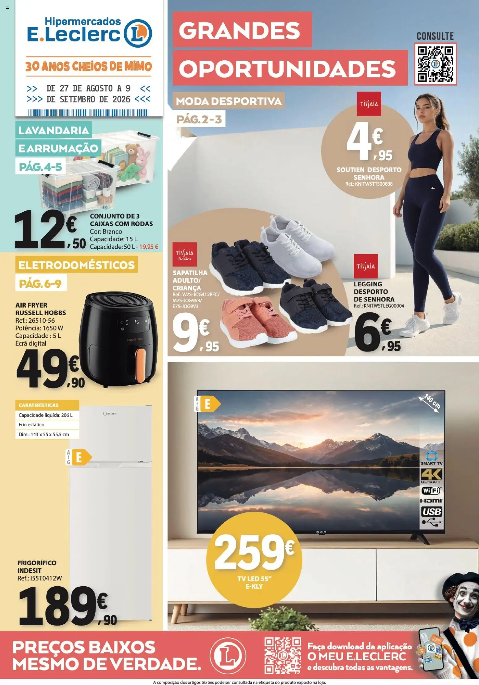 Pré-visualização do folheto da loja E.Leclerc válida a partir de 27/08/2026 - Air fryer, Frigorífico, Tv led, Faca