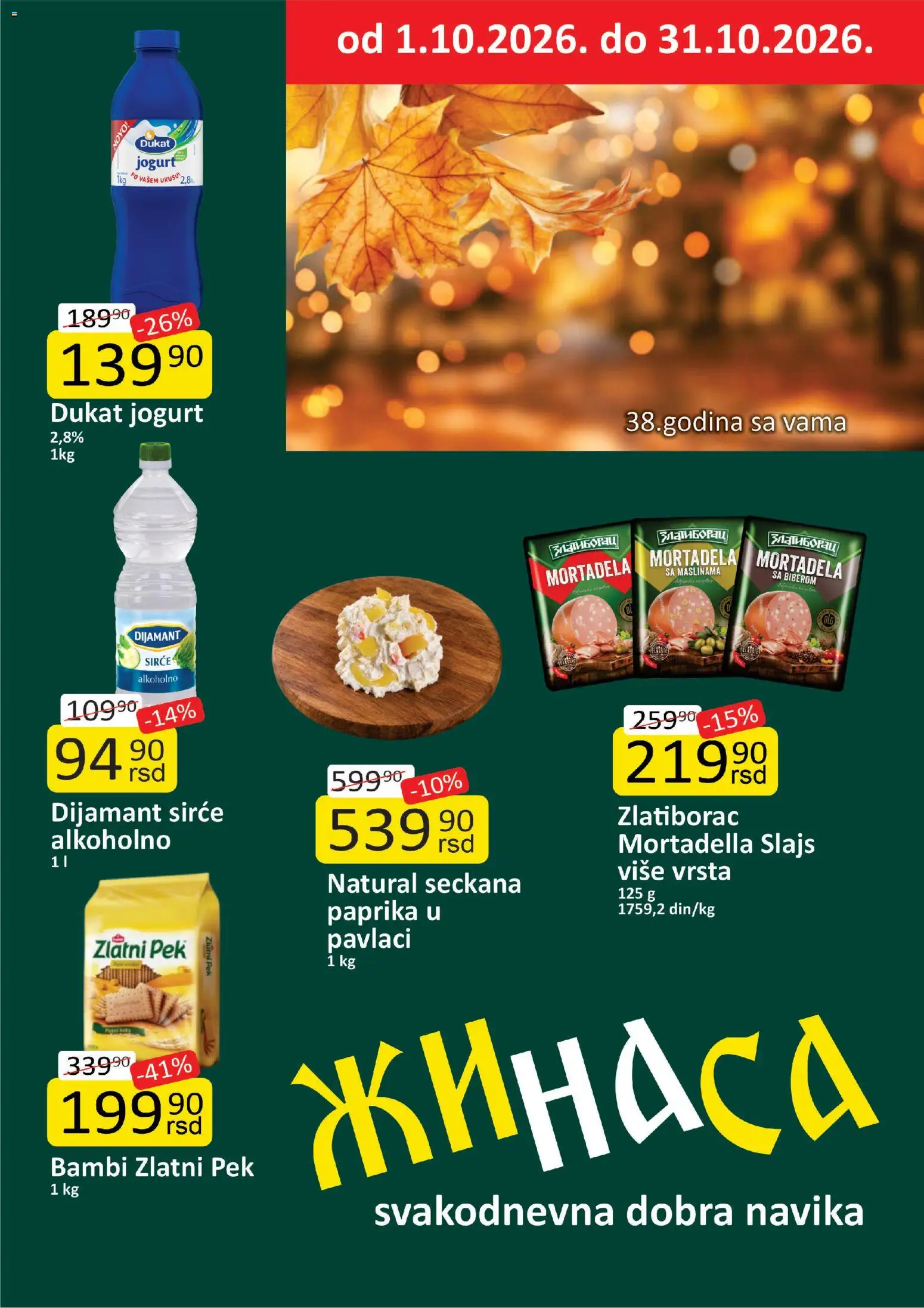 Pregled ŽINASA kataloga - važi od 01.10.2026 - Paprika, Mortadela, Jogurt, Sirće