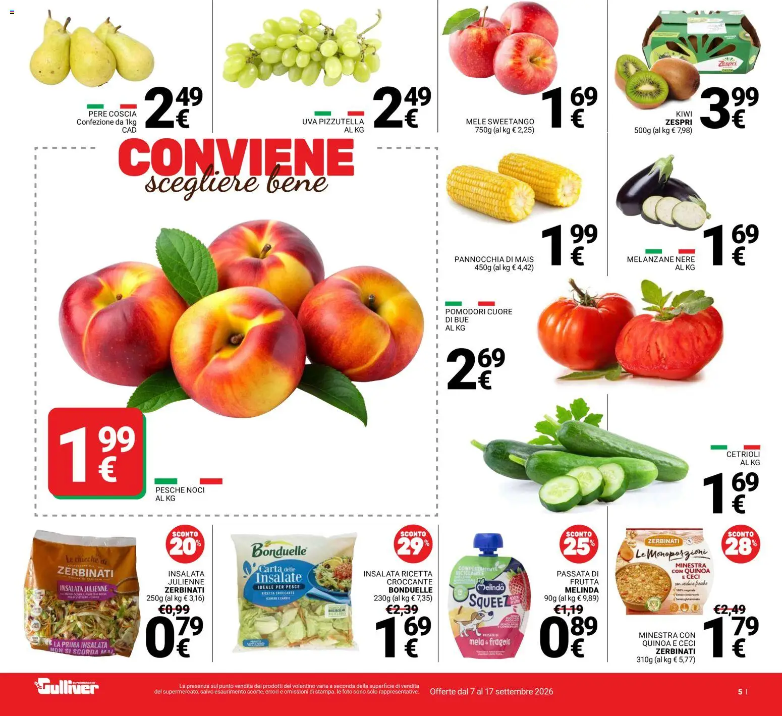 Anteprima dell'opuscolo Gulliver volantino dal negozio Gulliver valido da 07/09/2026 - Kiwi, Quinoa, Noci, Frutta, Ceci, Verdure, Uva, Carote
