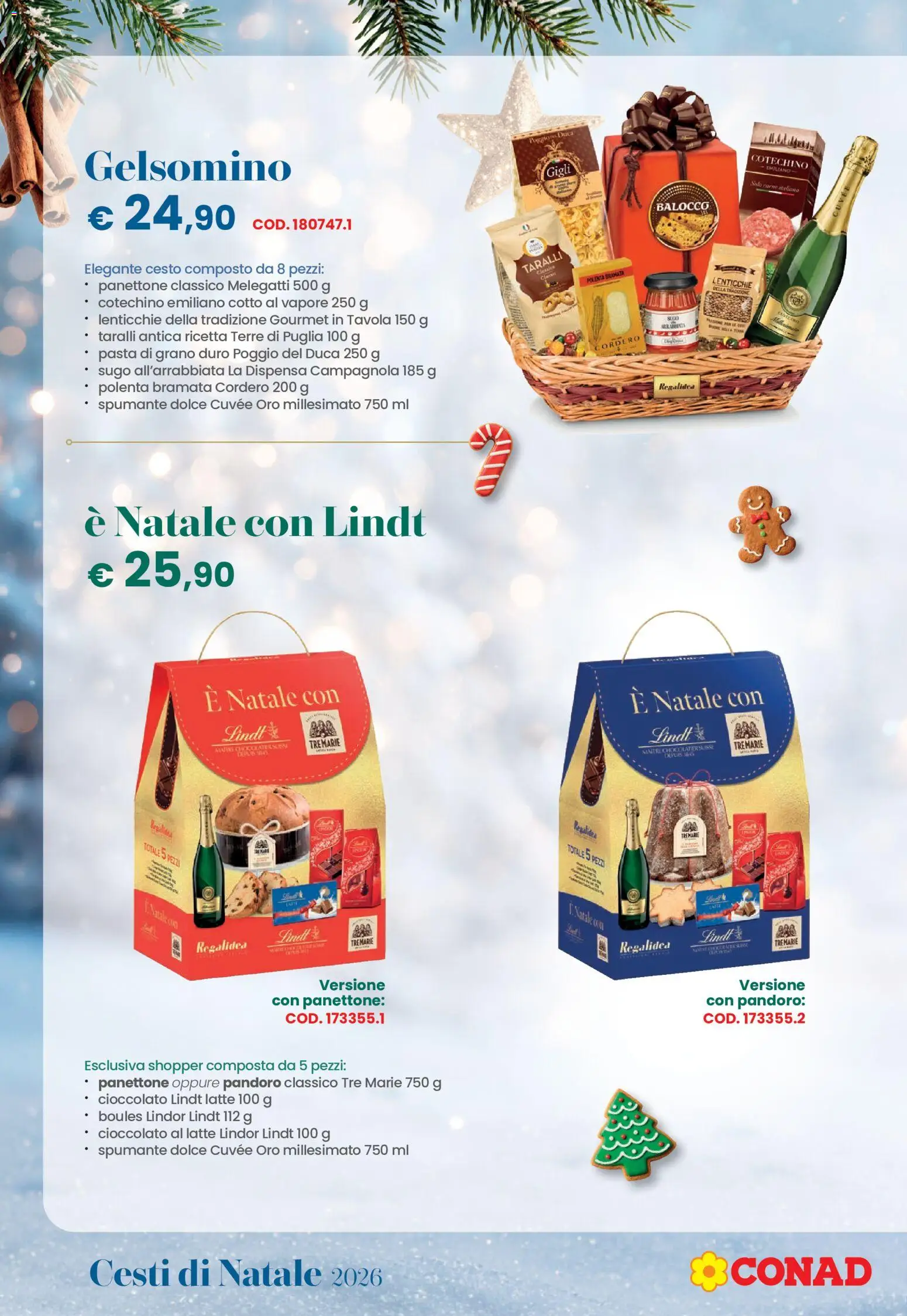Anteprima dell'opuscolo Conad volantino Natale Lombardia dal negozio Conad valido da 26/10/2026 - Pasta, Panettone, Latte, Cioccolato, Lindt, Lenticchie, Pandoro, Taralli