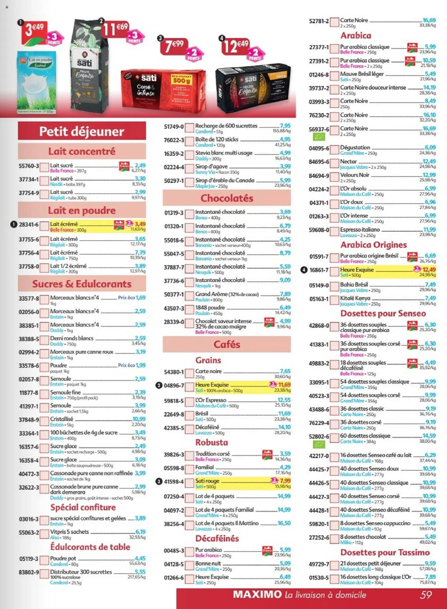 Prévisualisation de Maximo catalogue epicerie du magasin Maximo formulaire valide 24/08/2026 - Distributeur, Senseo, Cappuccino, Sucre, Cassonade, Nesquik, Grand'Mère, L'or espresso