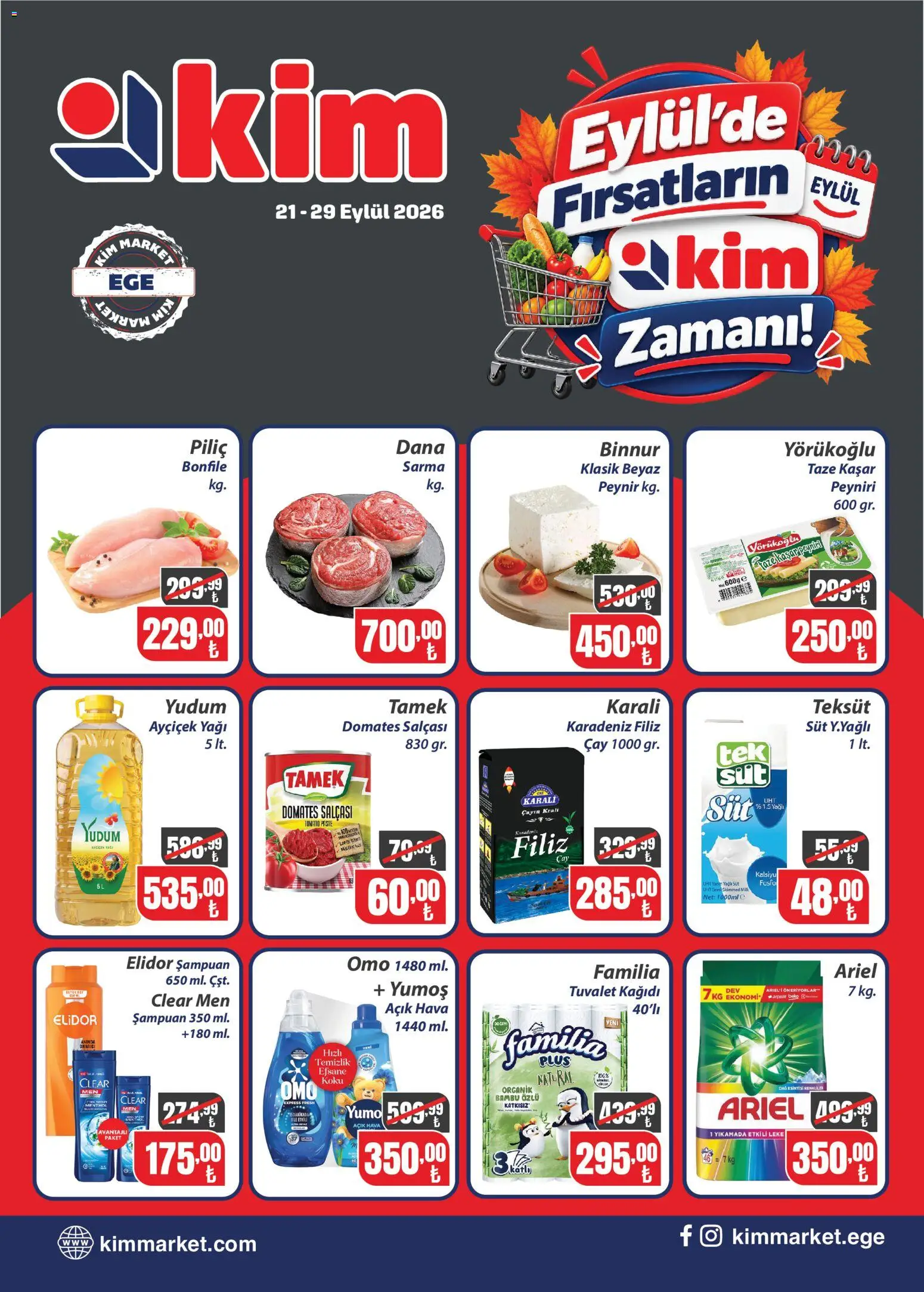 Kim Market Kim Market Katalog - Ege Insert 21.09.2026 - Broşürünün önizlemesi - Çay, Peynir, Süt, Tuvalet, Şampuan, Domates, Bonfile, Koku