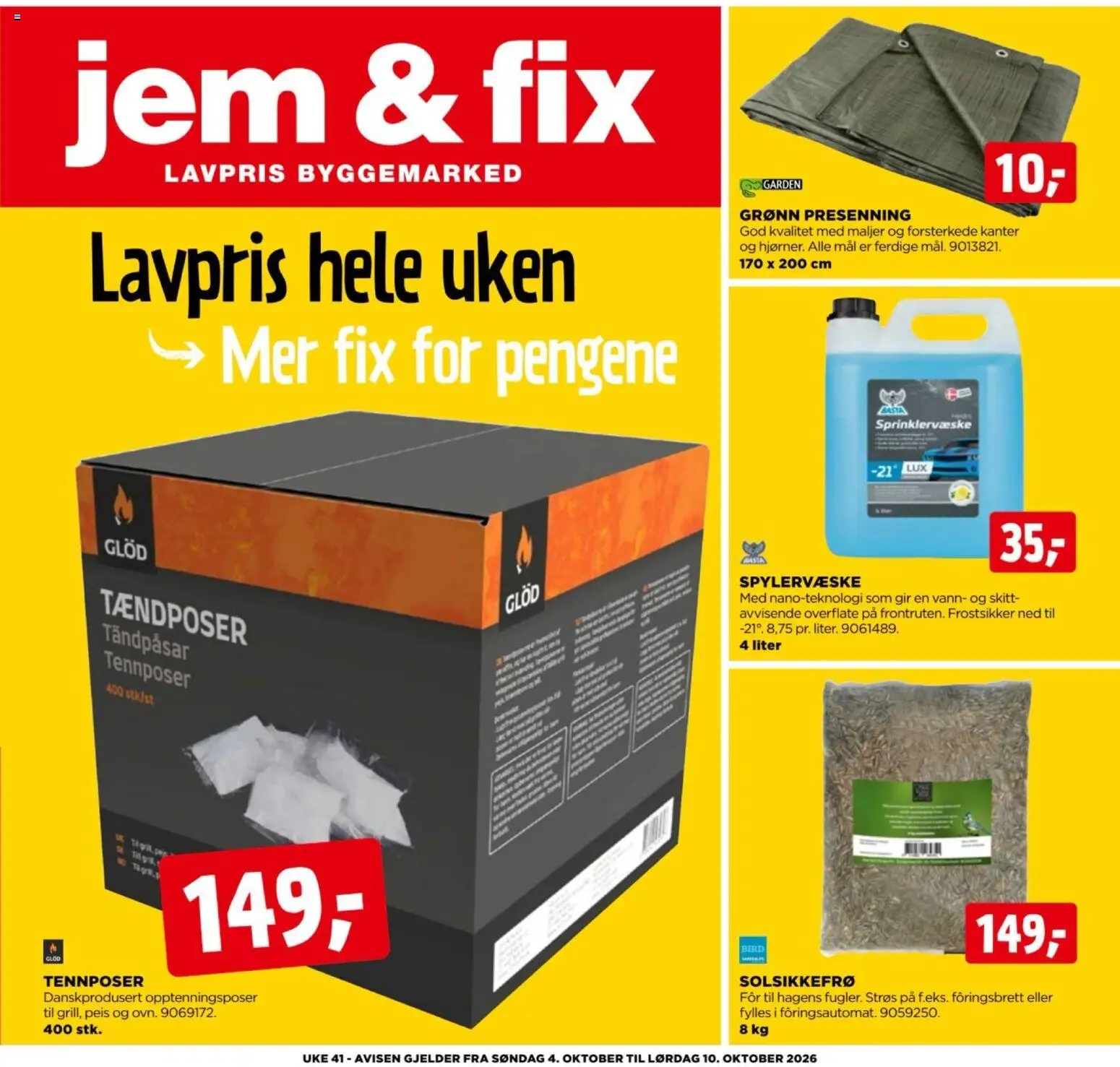 Forhåndsvis Jem & Fix kundeavis fra butikk Jem & Fix gyldig fra 04/10/2026