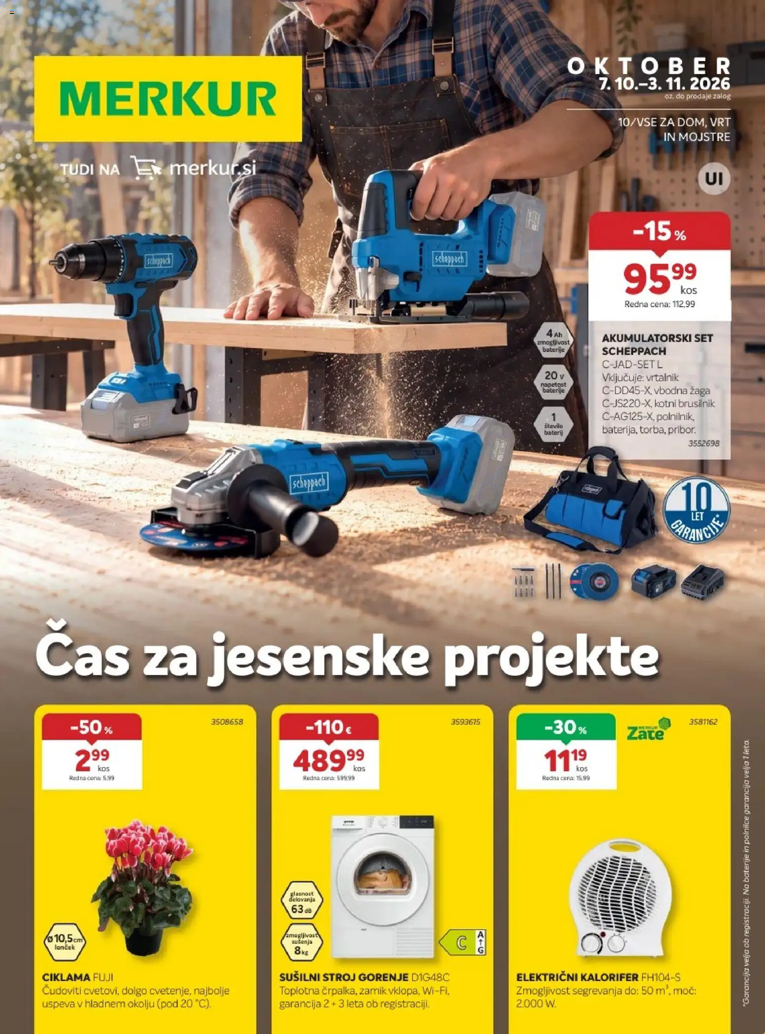 Predogled kataloga iz trgovine Merkur veljaven od 07.10.2026 - Susilni stroj, Kos, Baterije, Vrtalnik, Brusilnik, Pribor