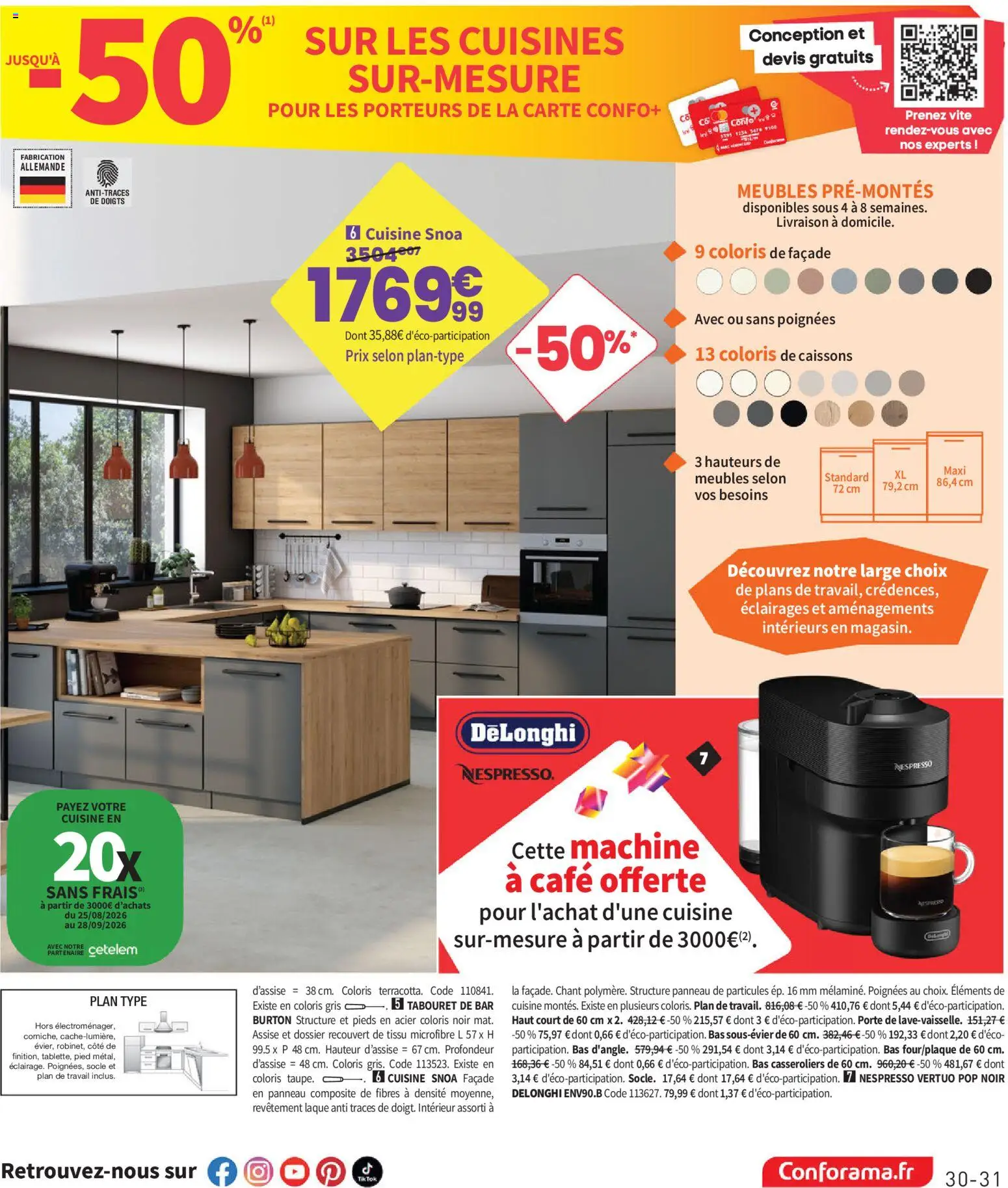 Prévisualisation de Conforama catalogue du magasin Conforama formulaire valide 25/08/2026 - Café, Delonghi, Machine à café, Tabouret de bar, Plan de travail, Porte, Poignées, Laque