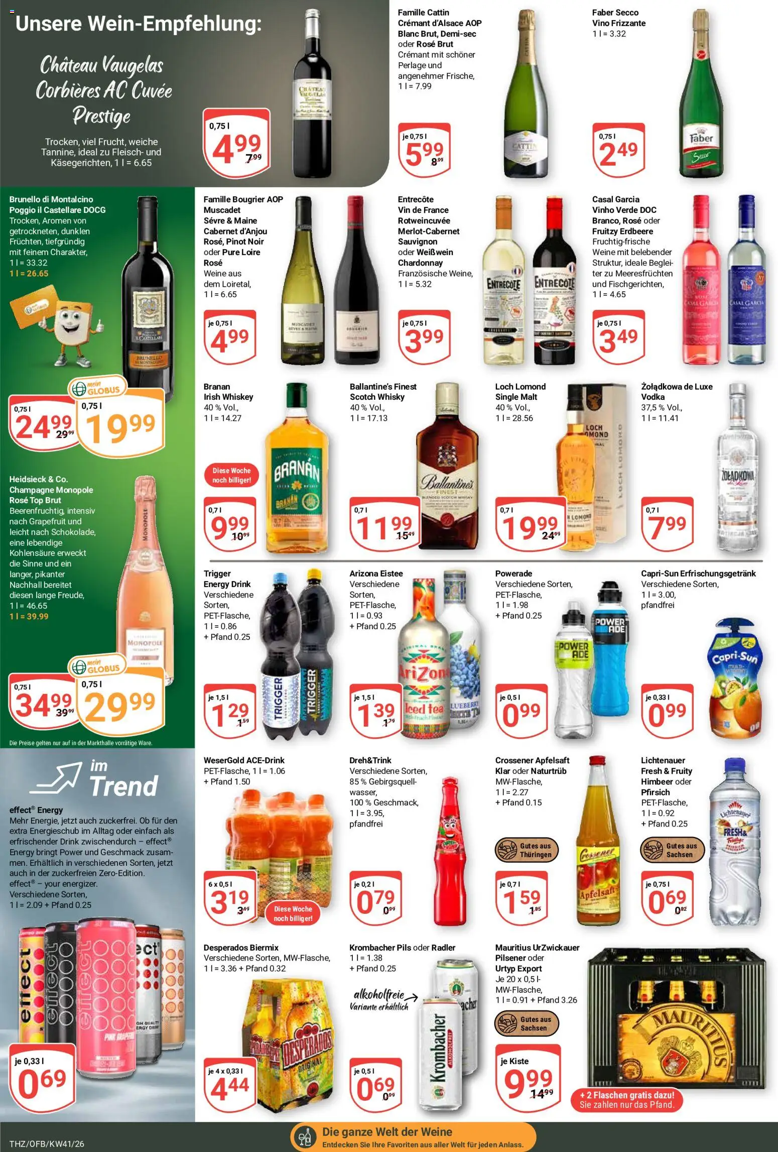 Vorschau von dem Prospekt des Geschäftes Globus, gültig ab dem 05.10.2026 - Entrecote, Grapefruit, Vodka, Desperados, Whiskey, Energy, Radler, Pils