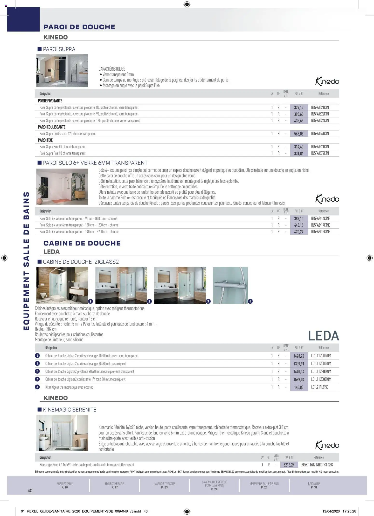 Prévisualisation de Rexel - Brochure Sanitaire du magasin Rexel formulaire valide 20/04/2026 - Meuble, Porte coulissante, Baignoire, Douche, Meuble de salle de bain, Lavabo, Mitigeur thermostatique, Portes