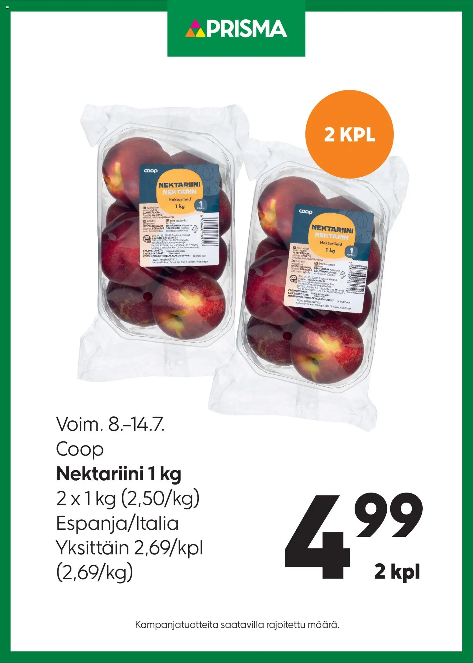 Kaupan Prisma Prisma tarjoukset Nektariini esikatselu, voimassa 08/07/2026