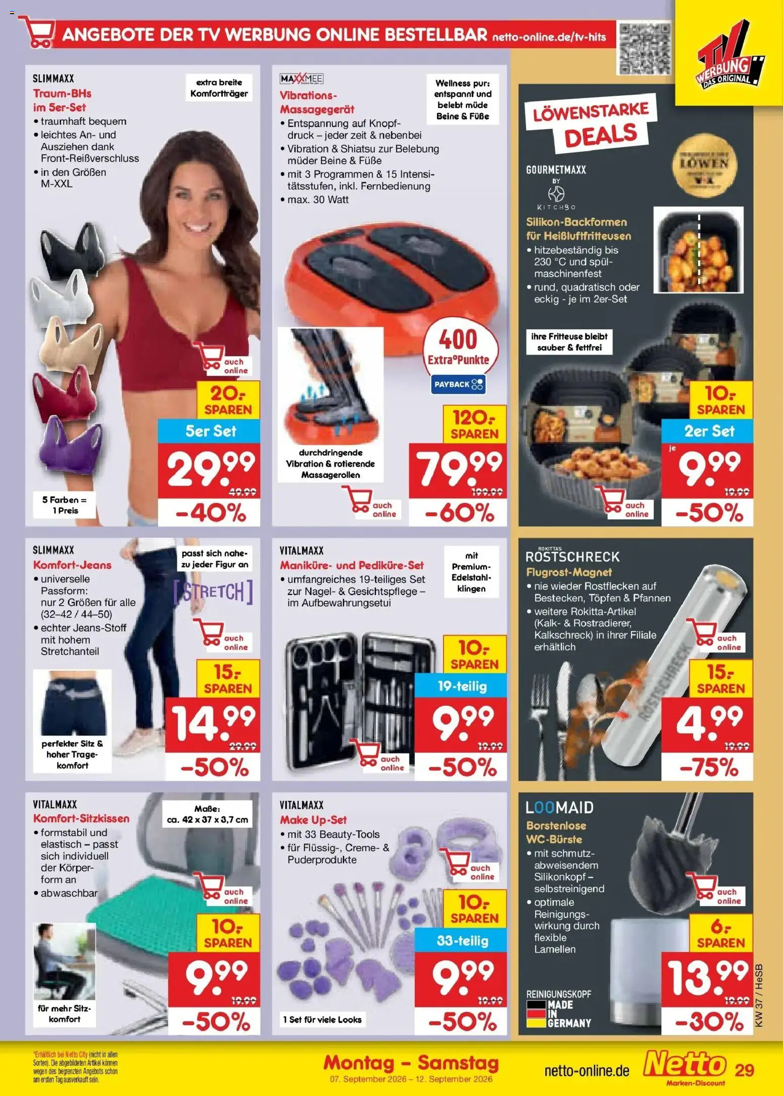 Vorschau von dem Prospekt des Geschäftes Netto Marken-Discount, gültig ab dem 07.09.2026 - TV, Kalk, Massagegerät, Creme, Fritteuse