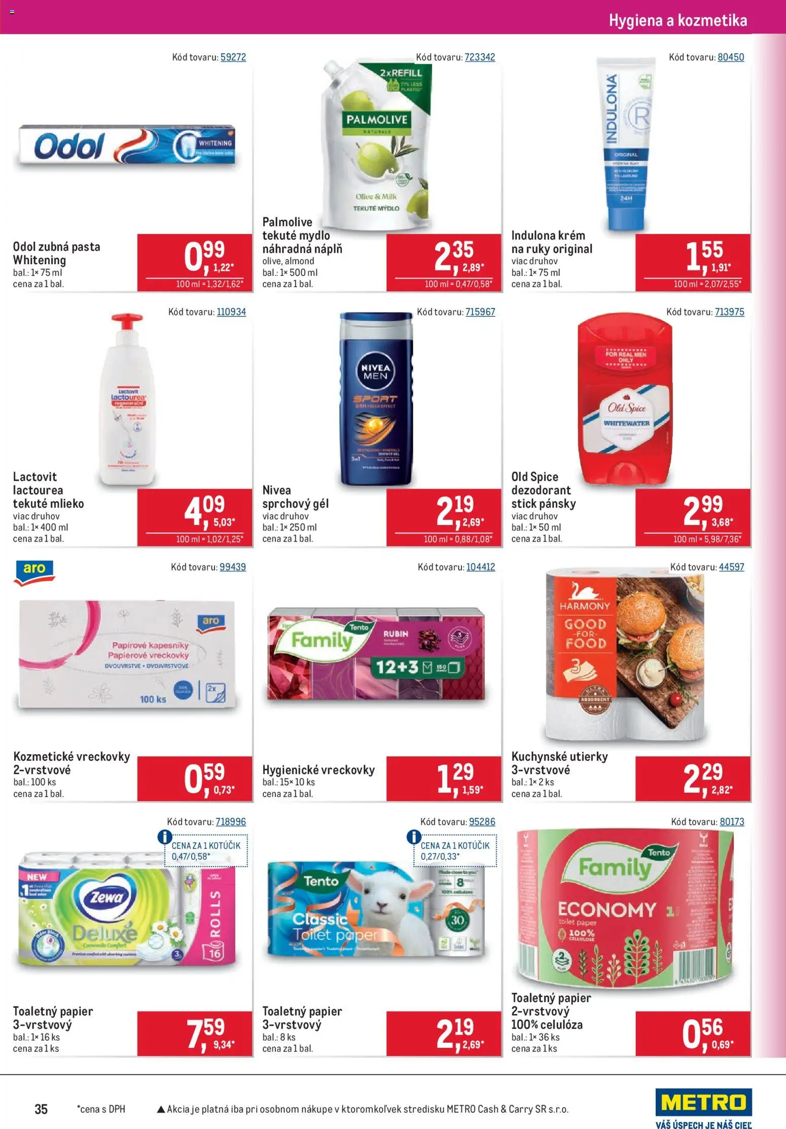 Náhľad Metro letáku platného od 07.10.2026 - Nivea, Indulona, Dezodorant, Kuchynské utierky, Mydlo, Zubná pasta, Krém, Toaletný papier 3vrstvový