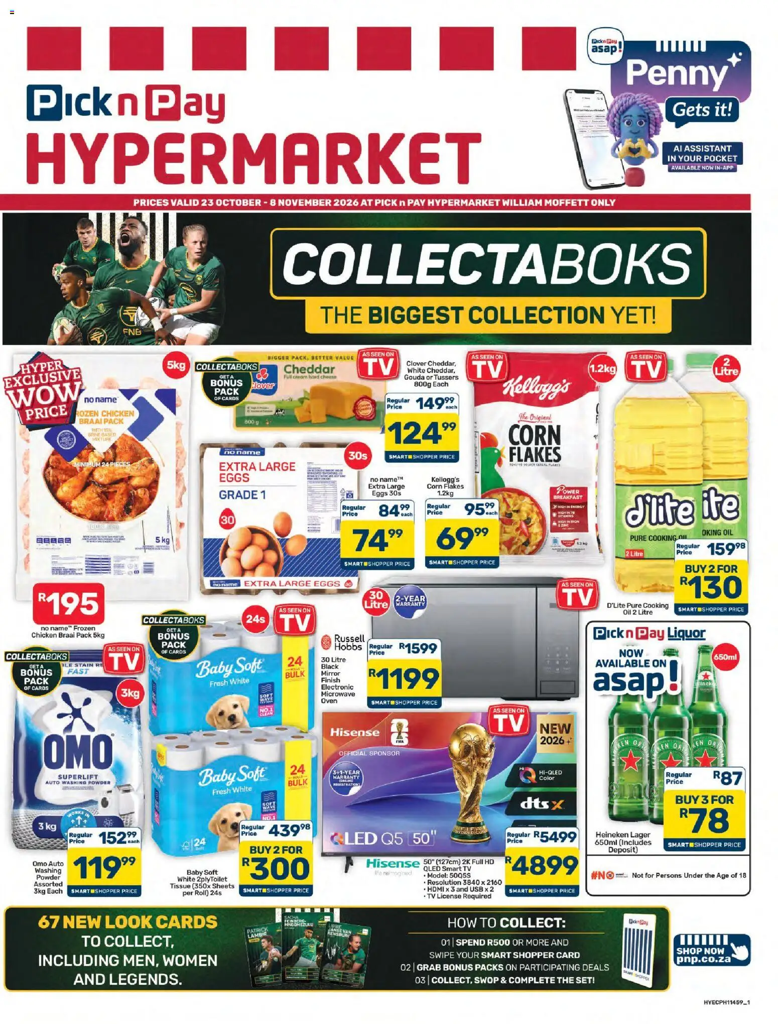 Preview of Pick n Pay flyer valid from 23/10/2026 - TV, Mirror, Heineken, Oil, Corn, Oven, Powder, Flakes