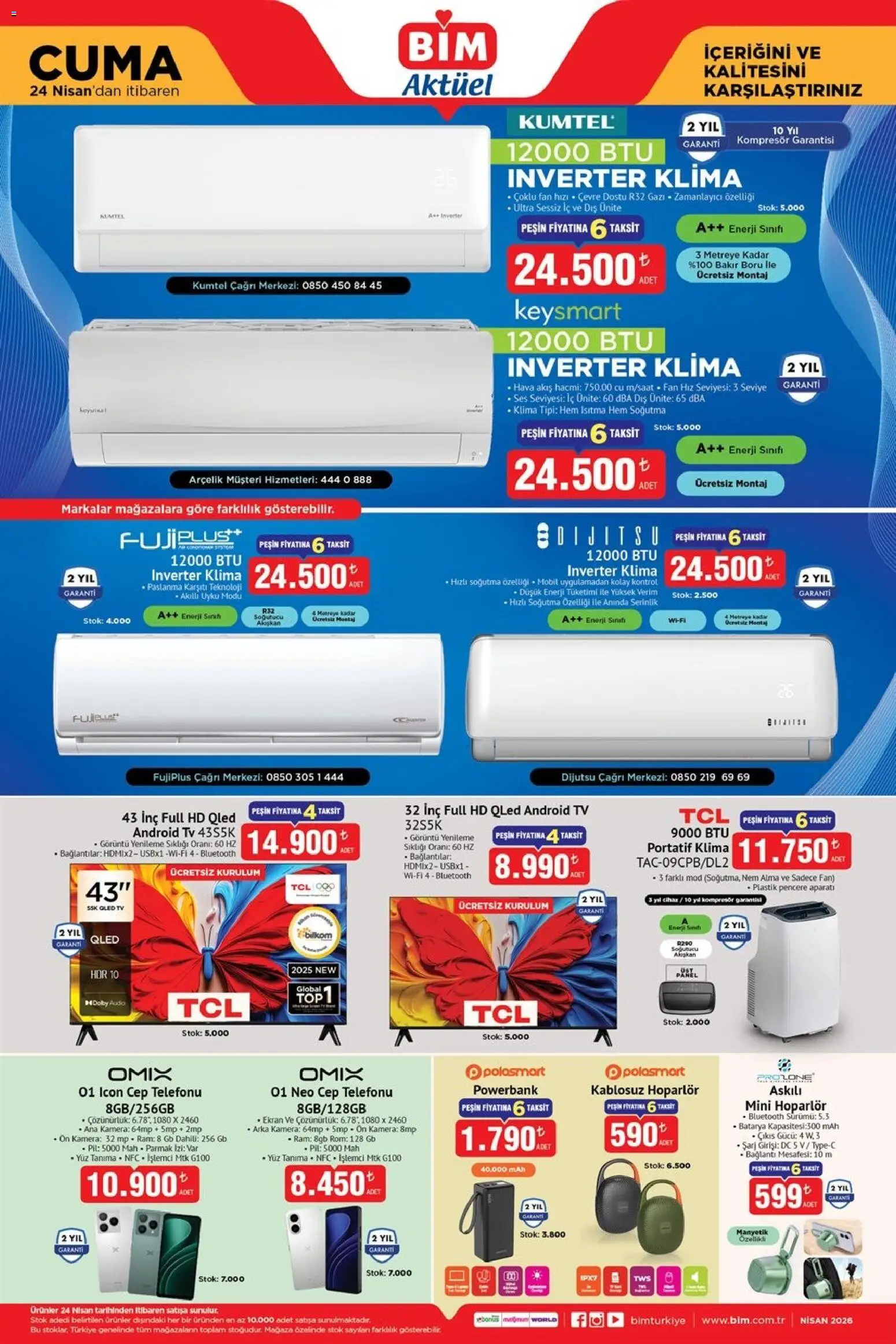BİM BİM - Katalog Cuma 24.04.2026 - Broşürünün önizlemesi - Klima, TV, Kamera, Hoparlör, Ses, Pil, Fan