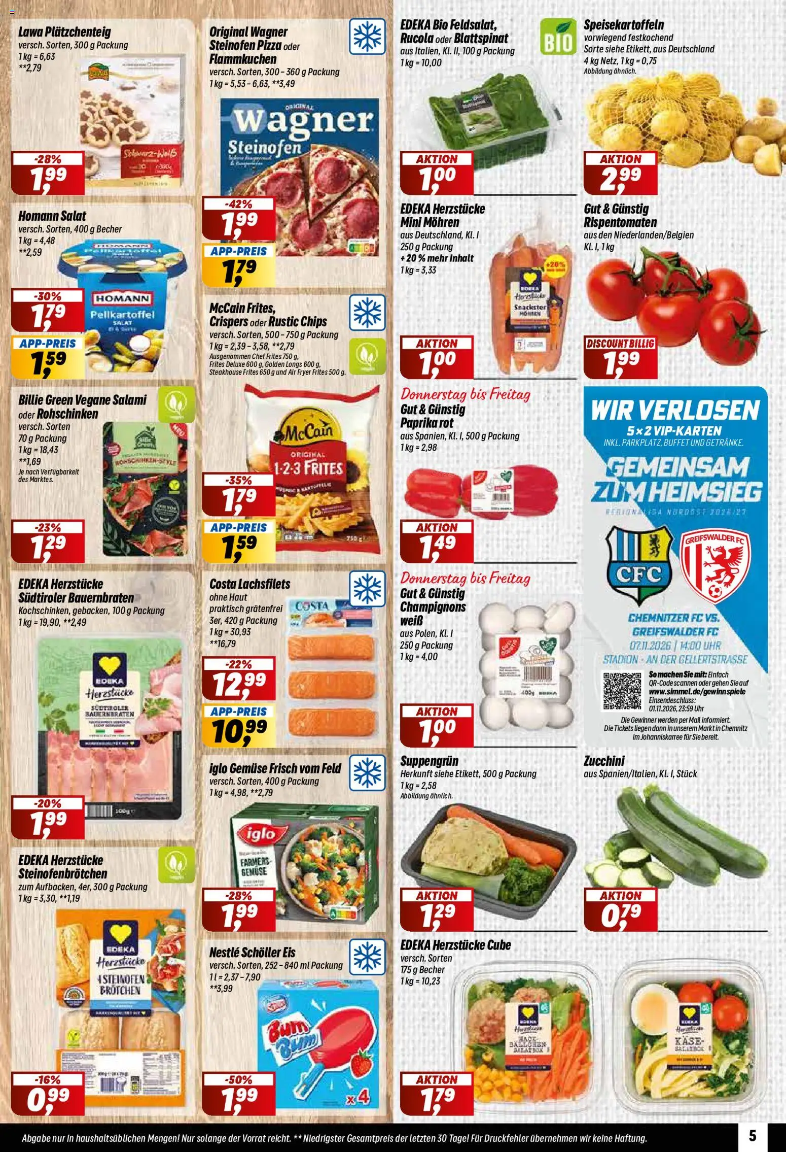 Vorschau von dem Prospekt des Geschäftes Simmel, gültig ab dem 26.10.2026 - Pizza, Eis, Chips, Zucchini, Salat, McCain, Mohren, Paprika rot
