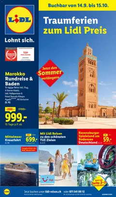 Vorschau des Merkblatts Lidl aktionen September/Oktober Reise-Highlights vom Shop Lidl gültig von 14.09.2026 bis 15.10.2026