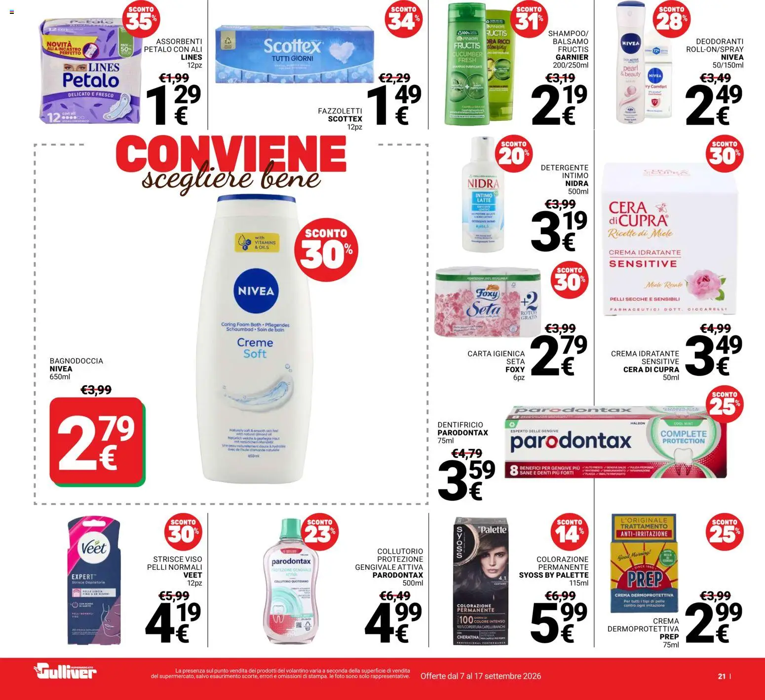 Anteprima dell'opuscolo Gulliver volantino dal negozio Gulliver valido da 07/09/2026 - Crema, Latte, Shampoo, Carta igienica, Intimo, Assorbenti, Strisce, Detergente