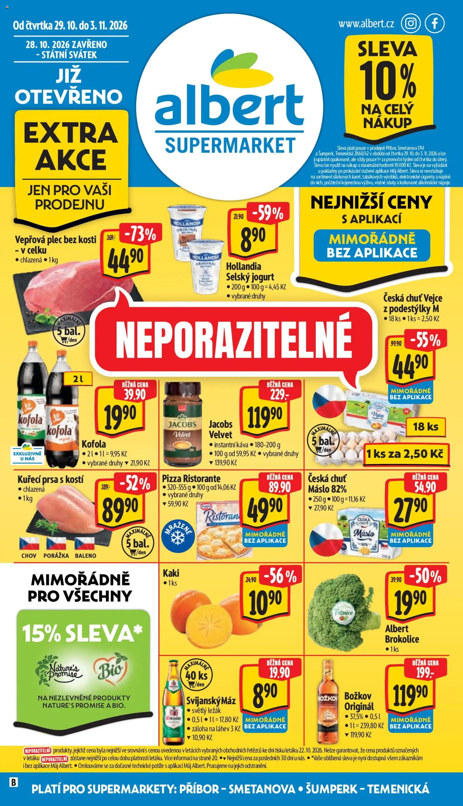 Náhled nabídky: Albert Albert leták - Supermarket Příbor, Šumperk platný od 28.10.2026 - Pizza, Máslo, Kofola, Kaki, Jogurt, Velvet, Láhev, Pizza Ristorante