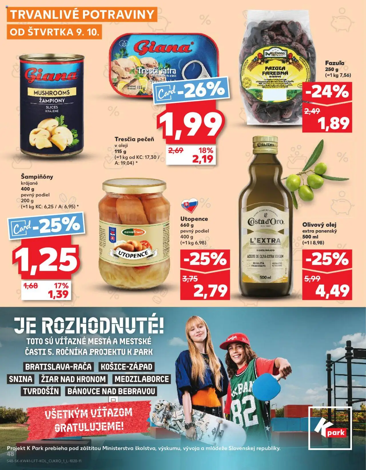 Náhľad Kaufland letáku platného od 09.10.2025 - Pečeň, Olej, Olivový olej, Fazuľa