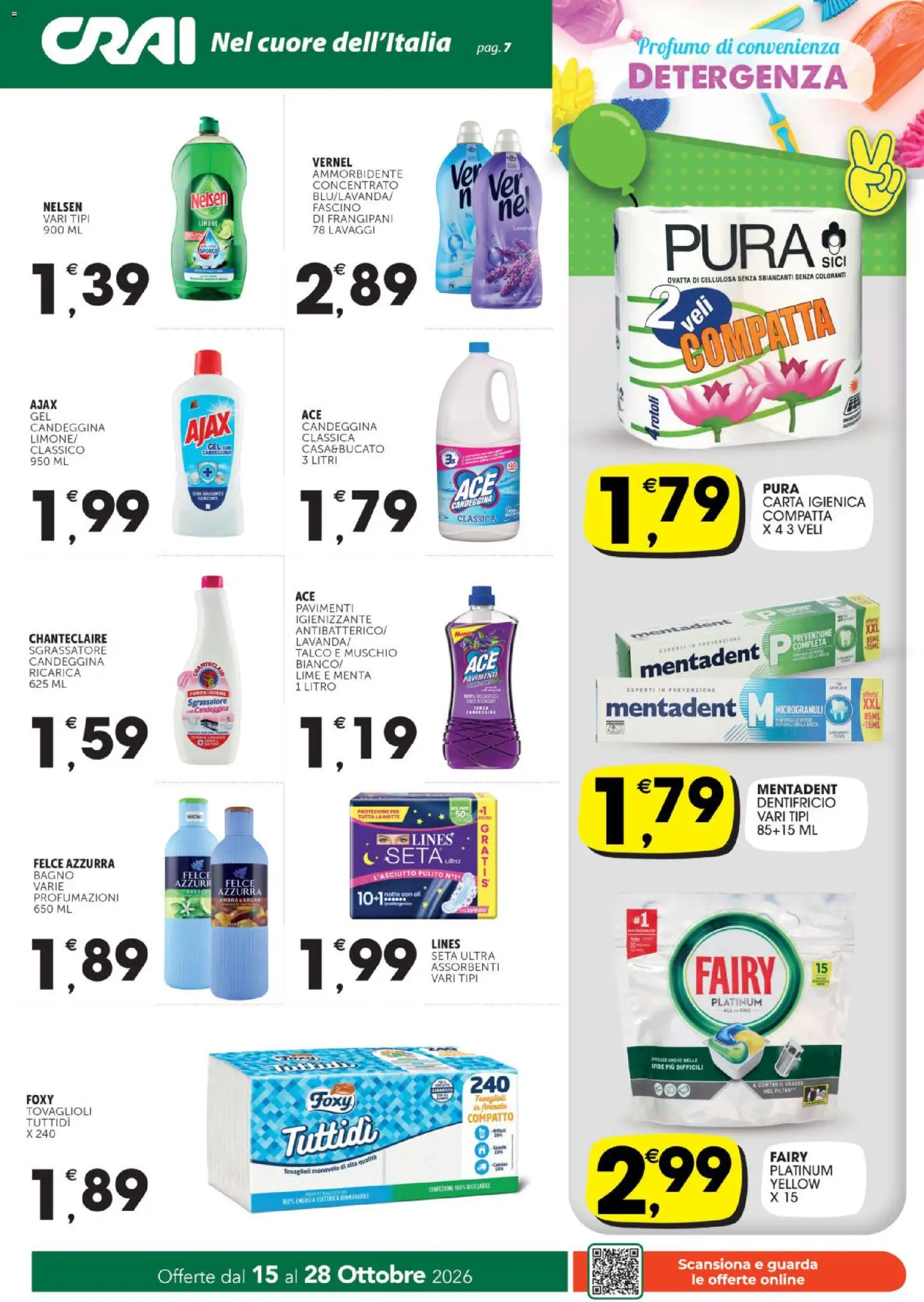 Anteprima dell'opuscolo CRAI volantino Cuor di Crai Biancavilla dal negozio CRAI valido da 15/10/2026 - Lime, Profumo, Carta igienica, Talco, Menta, Assorbenti, Dentifricio, Sgrassatore