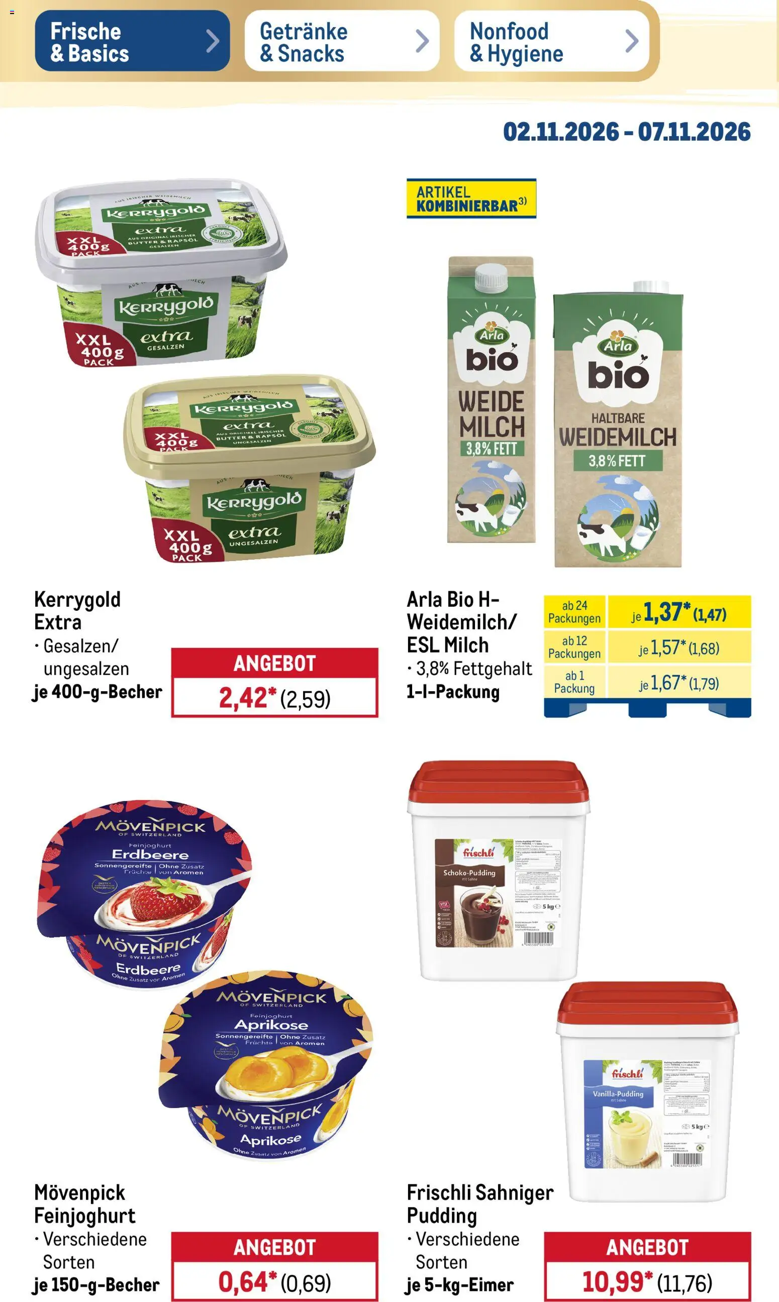 Vorschau von dem Prospekt des Geschäftes Metro, gültig ab dem 02.11.2026 - Butter, Milch, Sahne, Rapsöl, Pudding