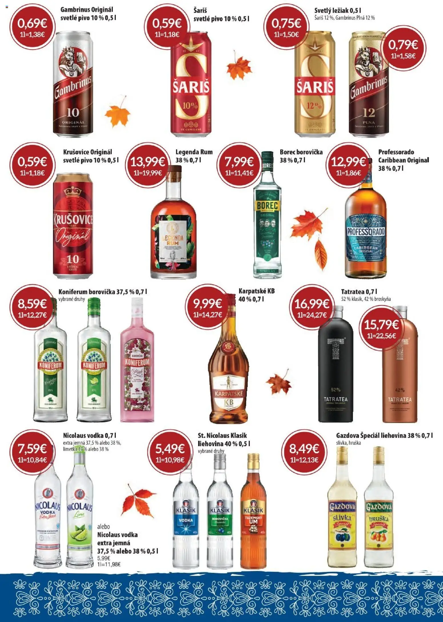 Náhľad Sintra letáku platného od 01.10.2026 - Pivo, Rum, Borovička, Nicolaus vodka, Krušovice, Šariš, Gambrinus, Koniferum