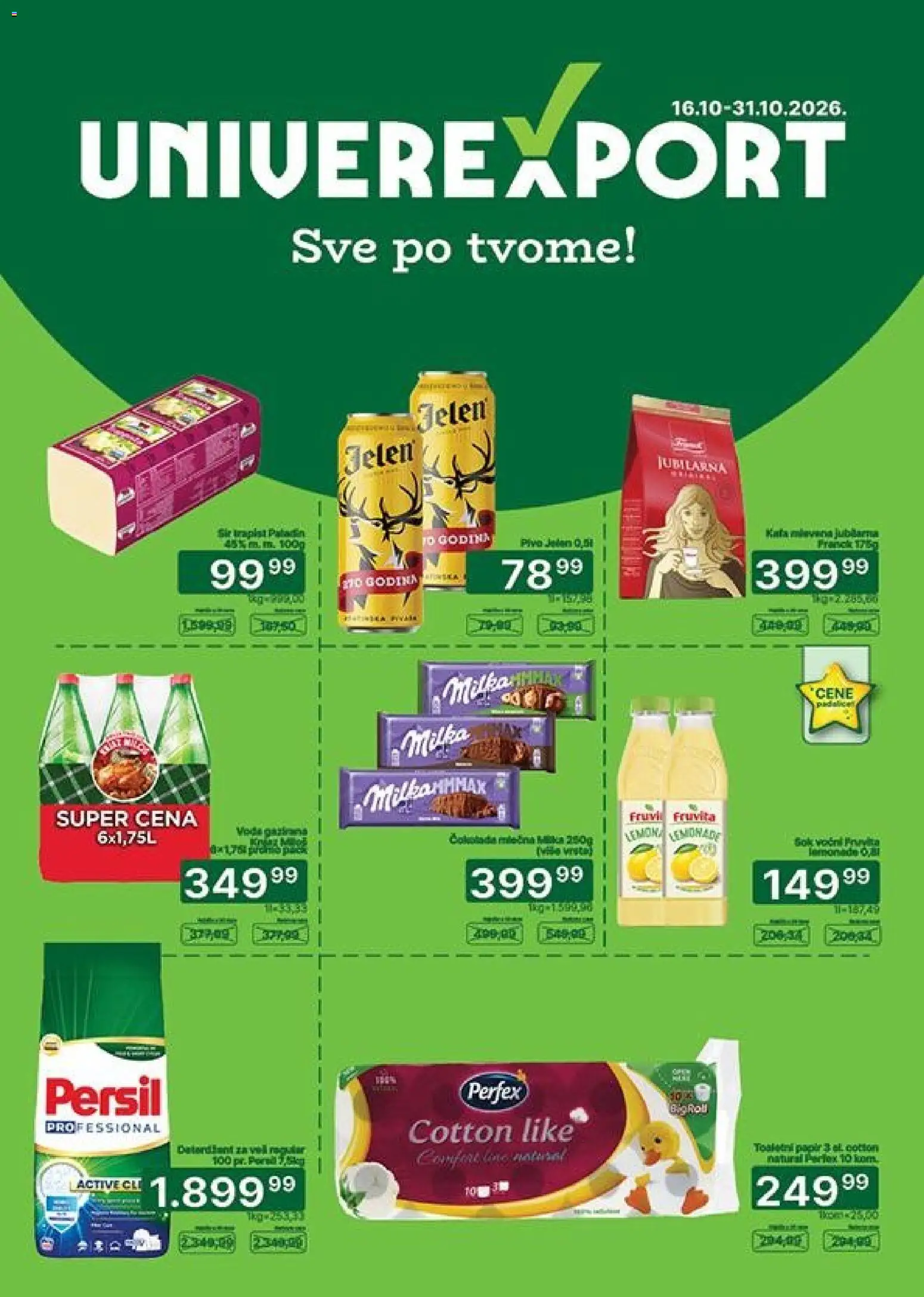 Pregled Univerexport kataloga - važi od 16.10.2026 - Pivo, Milka, Fruvita, Sir, Persil