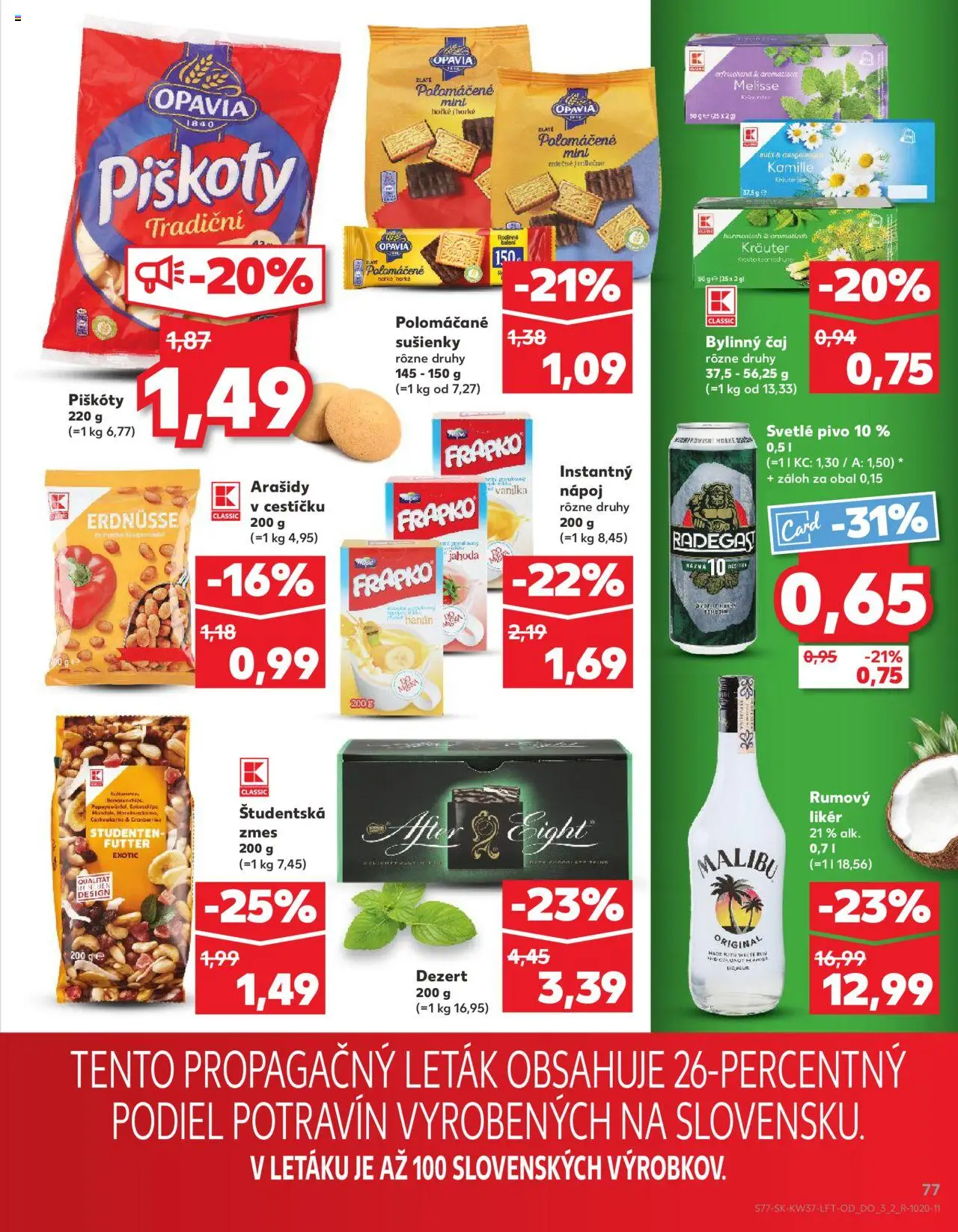 Náhľad Kaufland letáku platného od 11.09.2025 - Pivo, Rum, Čaj, Radegast, Vanilka, Arašidy, Piškóty, Bylinný čaj