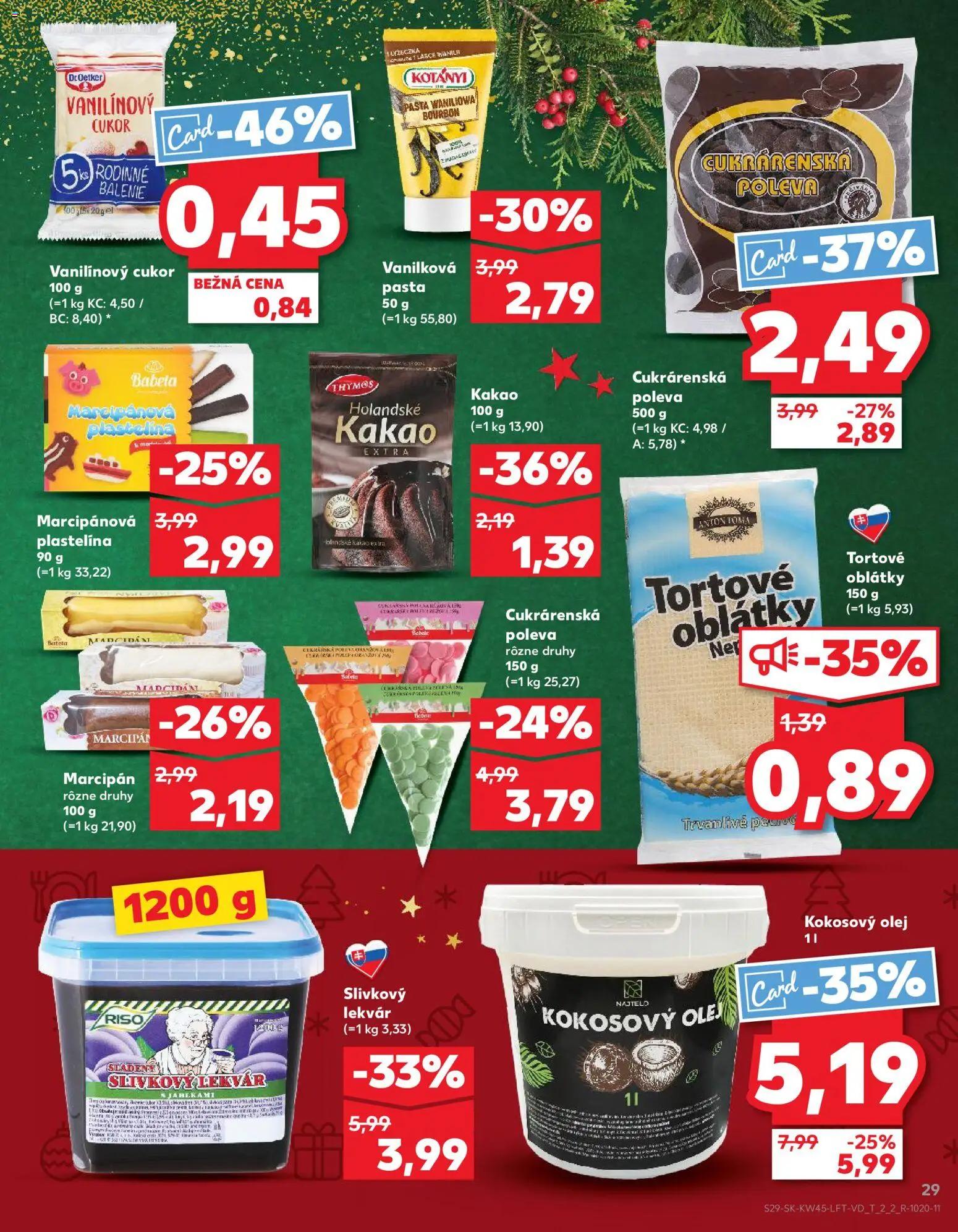 Náhľad Kaufland letáku platného od 06.11.2025 - Slivkový lekvár, Cukor, Kakao, Bourbon, Lekvár, Kokosový olej, Oblátky, Holandské kakao