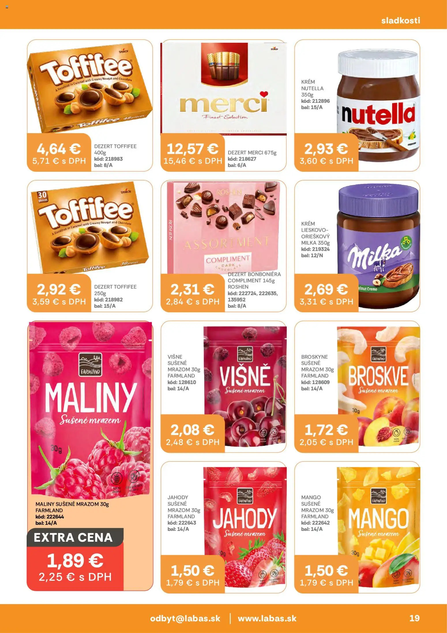 Náhľad Labaš letáku platného od 23.10.2026 - Mango, Nutella, Dezert, Merci, Toffifee, Maliny, Broskyne, Krém