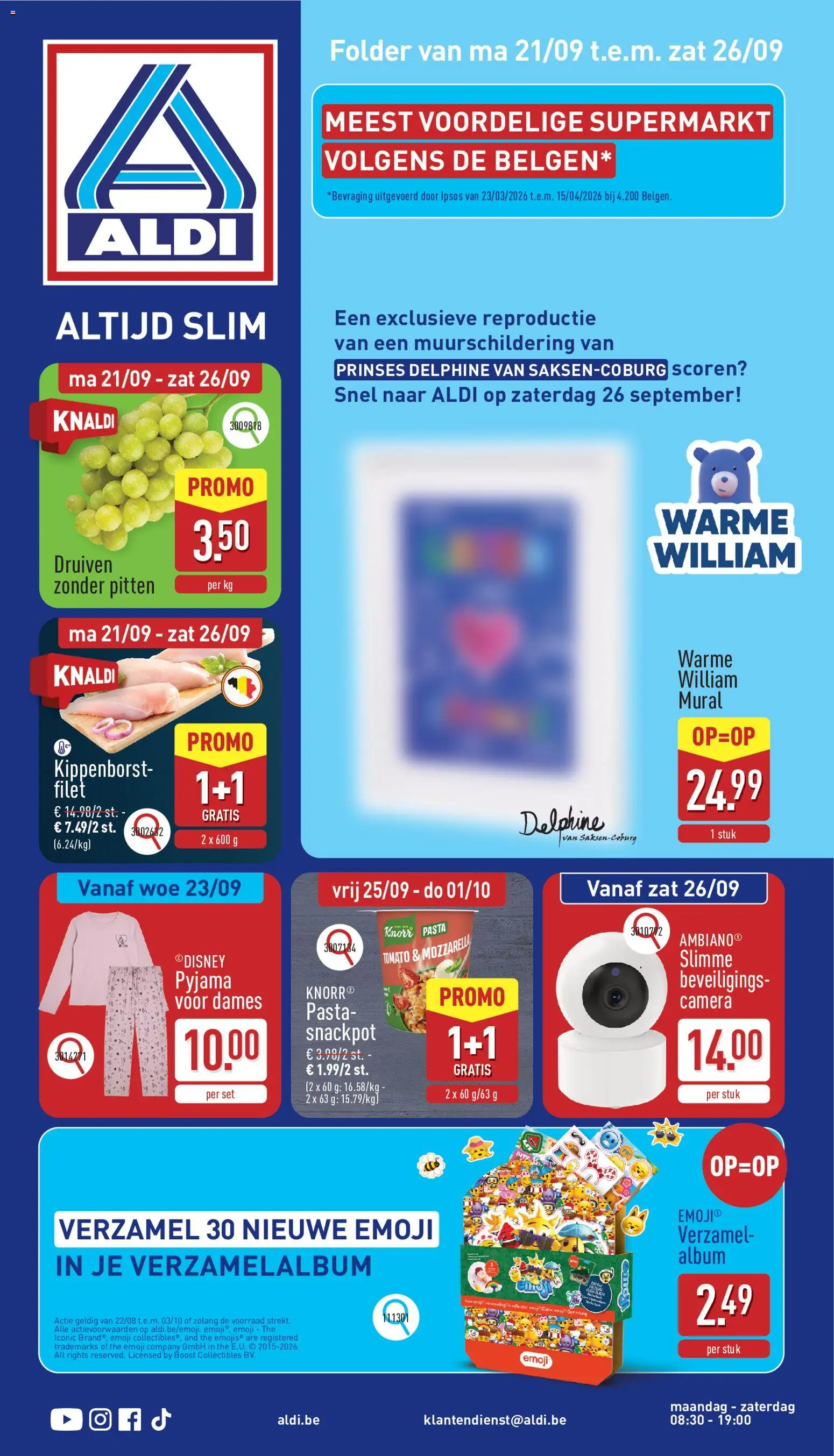 Voorbeeld van Aldi folder week 39 van winkel Aldi geldig vanaf 21/09/2026 - Pasta, Camera, Pyjama, Pot, Boost, Druiven, Filet, Pitten
