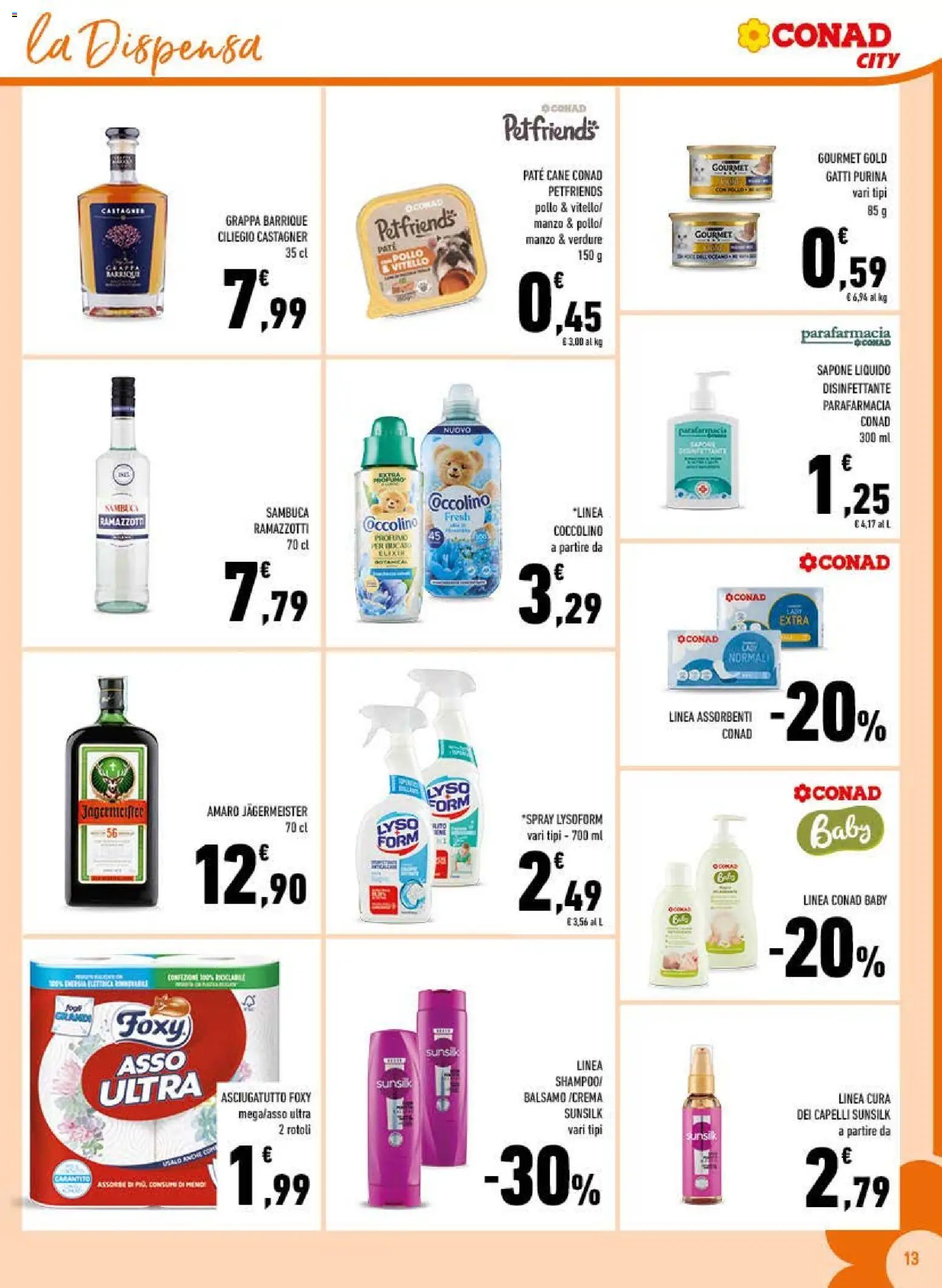 Anteprima dell'opuscolo Conad volantino City Lazio dal negozio Conad valido da 21/10/2026 - Pollo, Manzo, Grappa, Vitello, Sapone, Assorbenti, Jägermeister, Asciugatutto