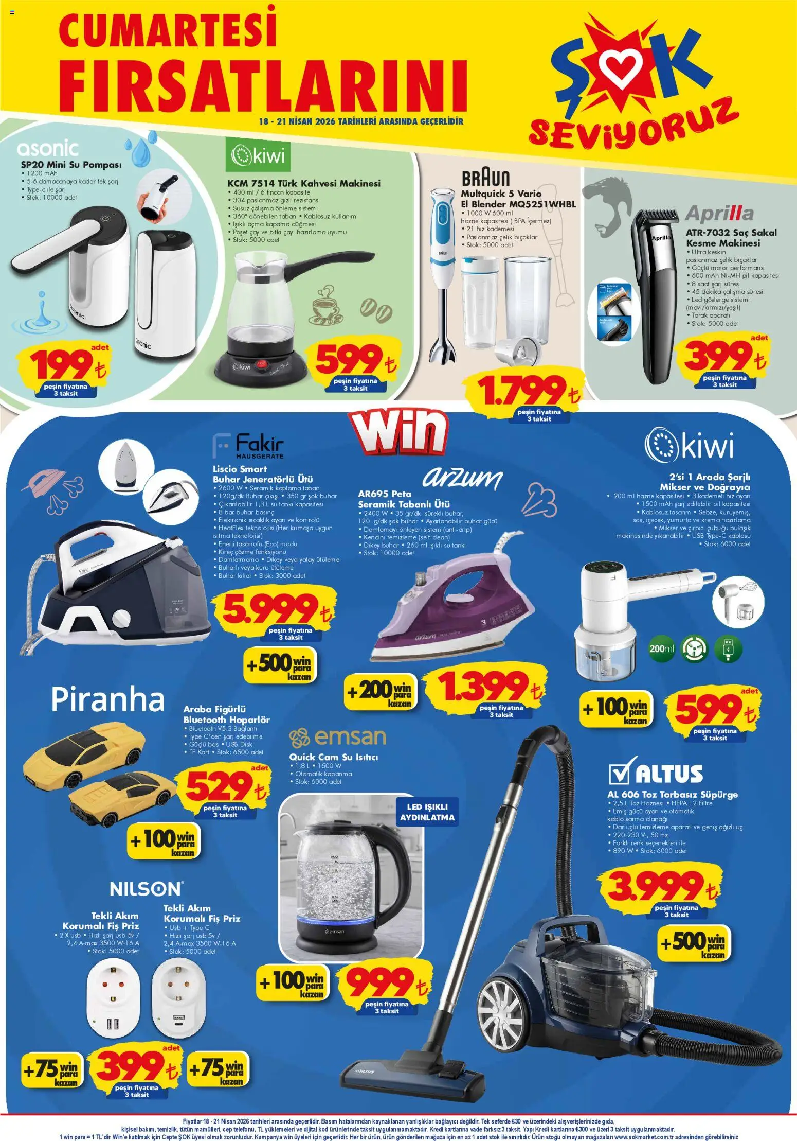 Şok Market Şok Market - Hafta sonu fırsatları 18.04.2026 - Broşürünün önizlemesi - Su, Blender, Çay, Krema, Ütü, Mikser, Su ısıtıcı, Bitki çayı