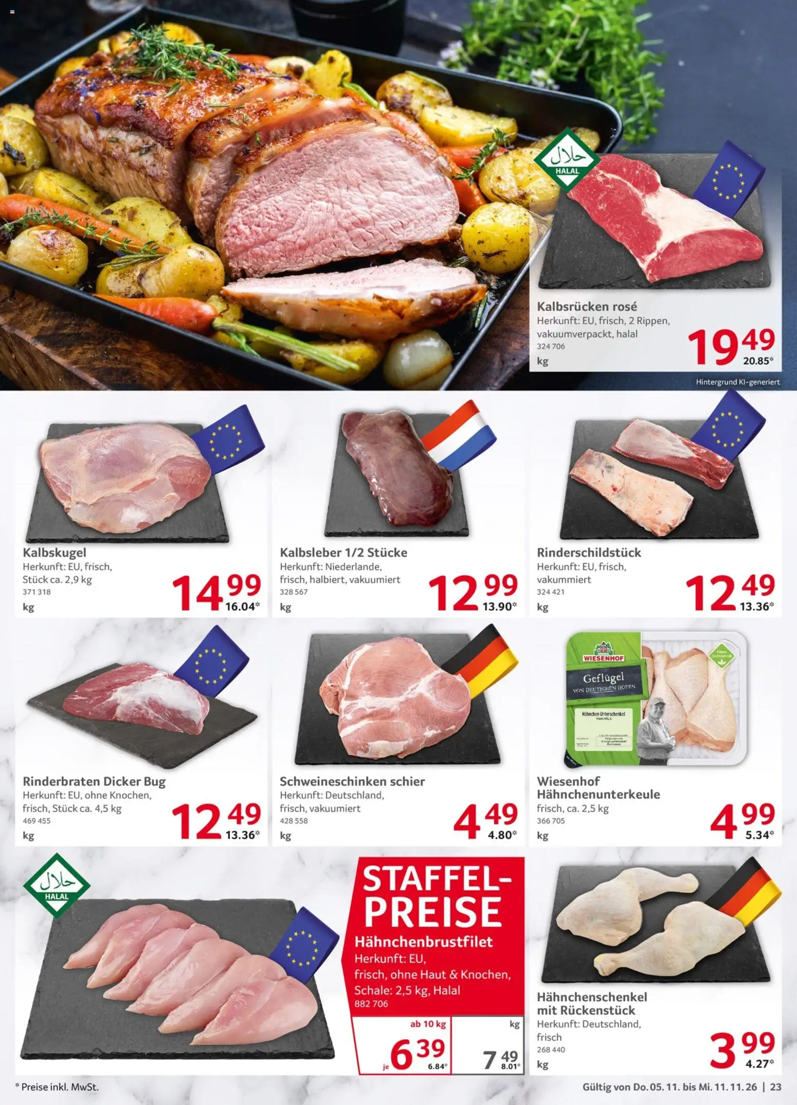 Vorschau von dem Prospekt des Geschäftes Selgros, gültig ab dem 05.11.2026 - Rinderbraten, Hahnchenschenkel, Kalbsleber, Hahnchen