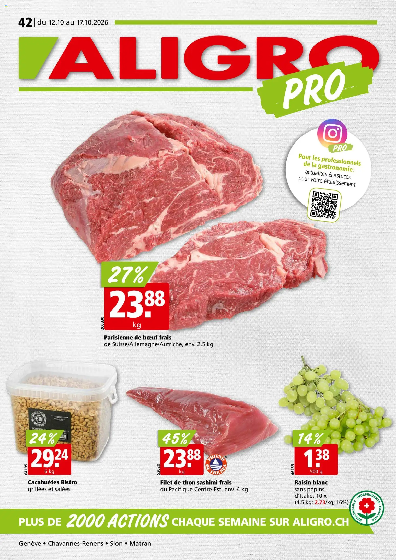 Vorschau des Merkblatts Aligro aktionen Chavannes, Matran, Genève, Sion vom Shop Aligro gültig von 12.10.2026 bis 17.10.2026
