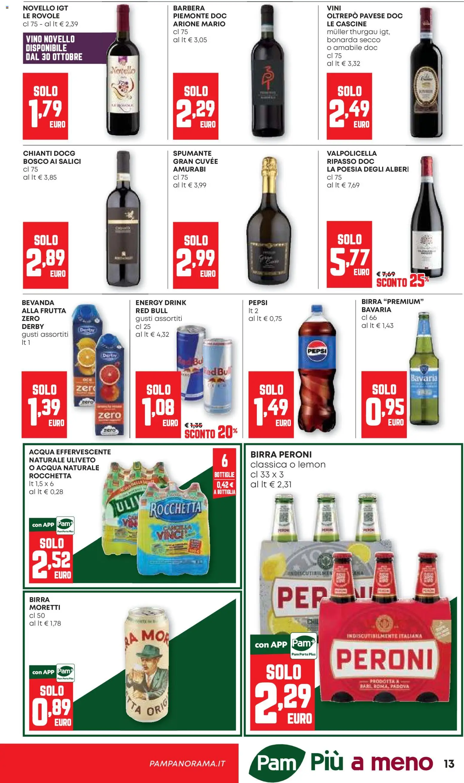 Anteprima dell'opuscolo PAM volantino dal negozio PAM valido da 22/10/2026 - Vino, Frutta, Birra Moretti, Pepsi, Bottiglia, Birra Peroni, Spumante, Acqua naturale