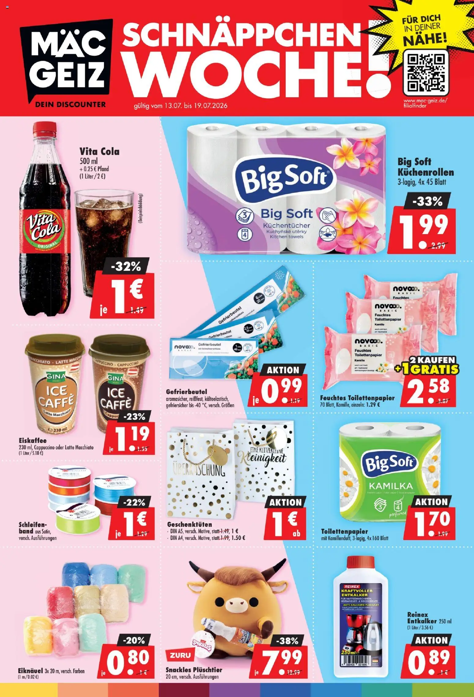 Vorschau von dem Prospekt des Geschäftes Mäc Geiz, gültig ab dem 13.07.2026 - Cola, Toilettenpapier, Vita cola, Feuchtes Toilettenpapier