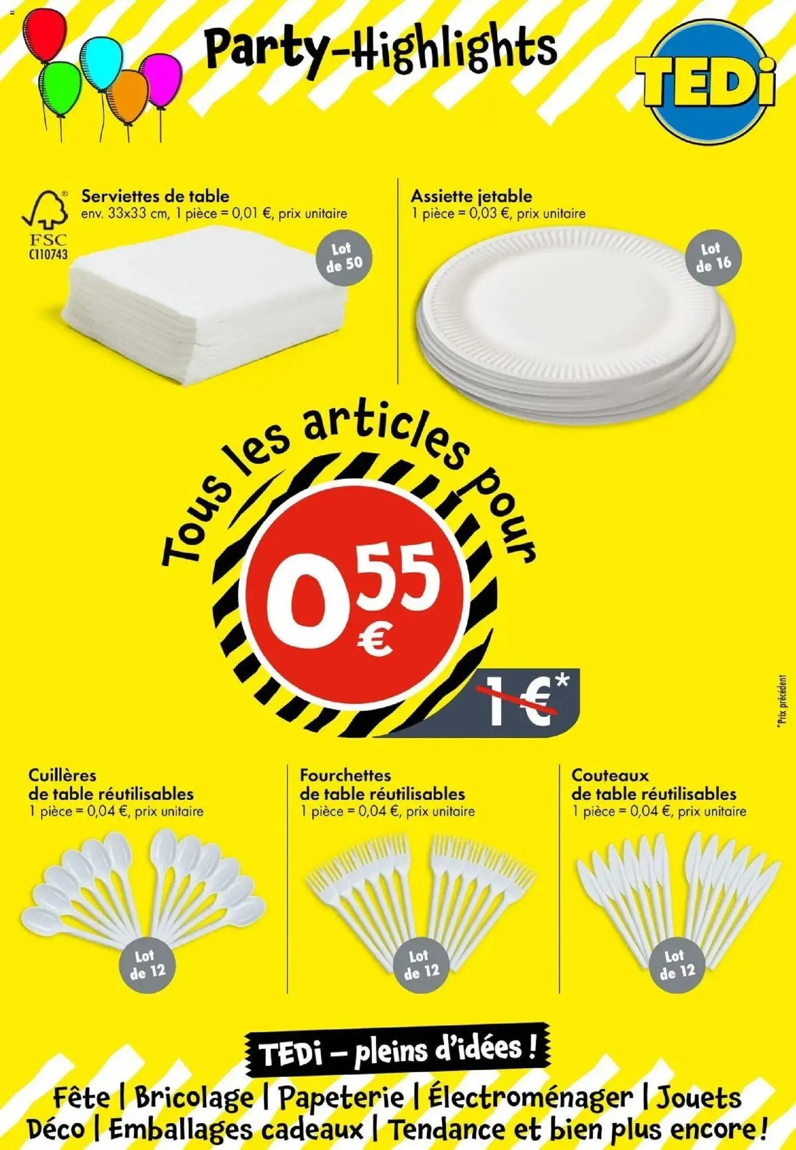 Prévisualisation de TEDi catalogue Pusey du magasin TEDi formulaire valide 21/10/2026 - Bricolage, Table, Assiette, Cuillères, Serviettes, Assiette jetable, Fourchettes, Couteaux