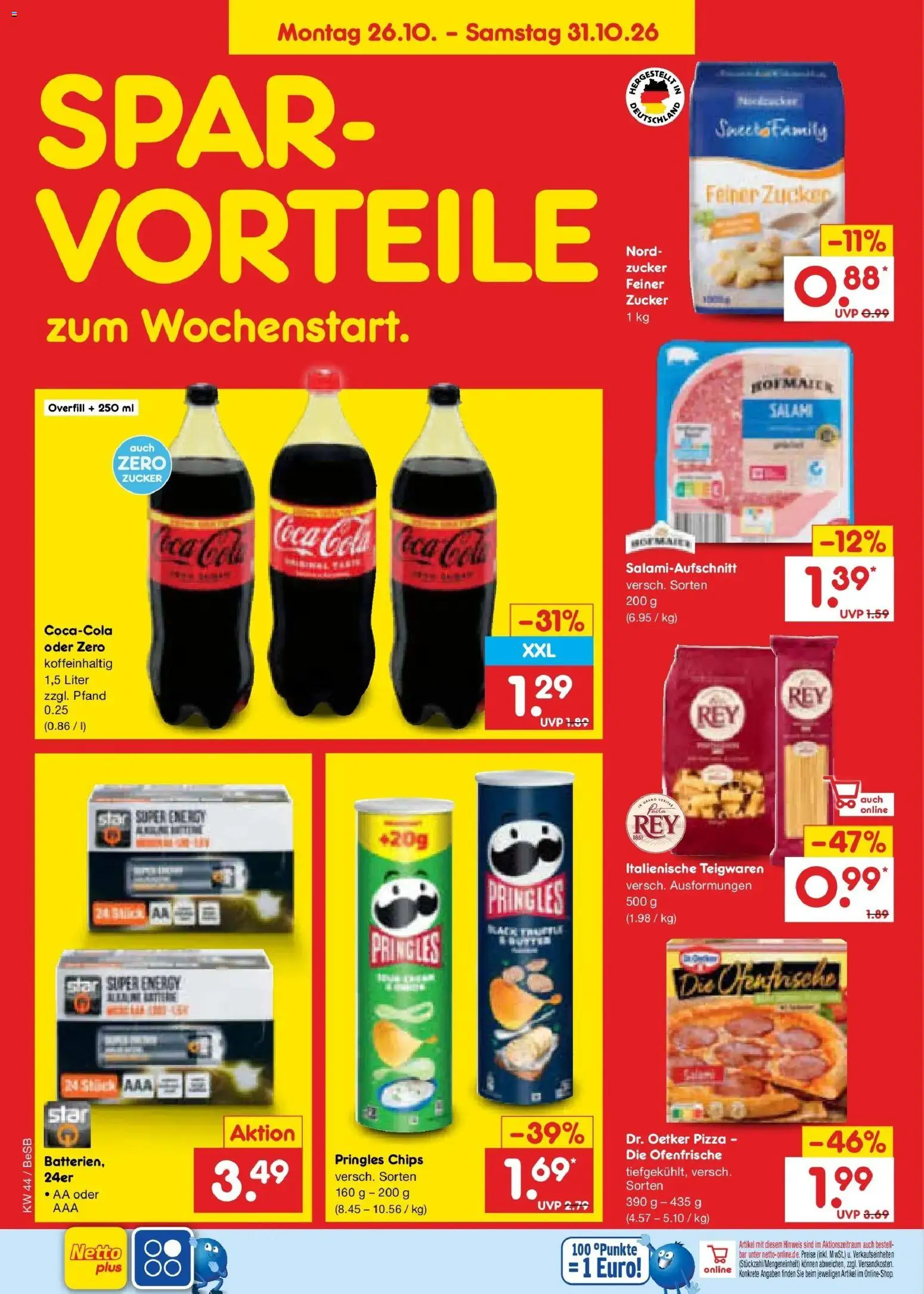 Vorschau von dem Prospekt des Geschäftes Netto Marken-Discount, gültig ab dem 28.10.2026 - Pizza, Chips, Coca cola, Cola, Zucker, Energy, Salami, Ofenfrische