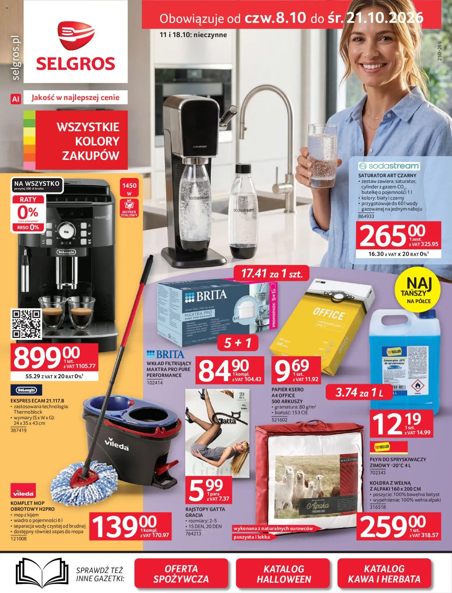 Pogląd gazetki "Selgros cash&carry gazetka - Oferta przemysłowa" ze sklepu Selgros cash&carry ważnej od 08.10.2026 - Sodastream, Herbata, Gatta, Rajstopy, Płyn do spryskiwaczy, Kołdra, Papier ksero, Rajstopy Gatta