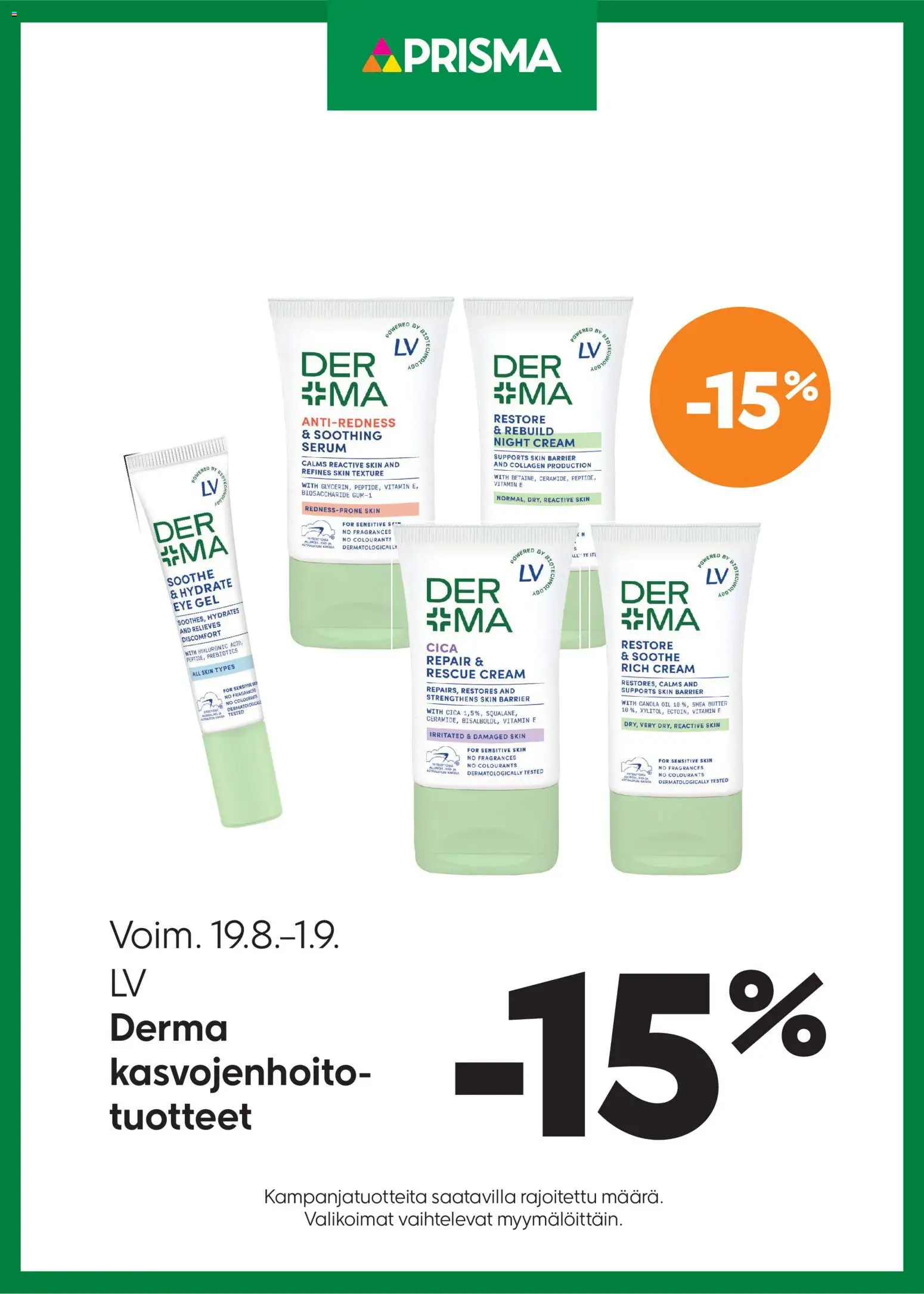 Kaupan Prisma Prisma - Derma kasvojenhoitotuotteet esikatselu, voimassa 19/08/2026