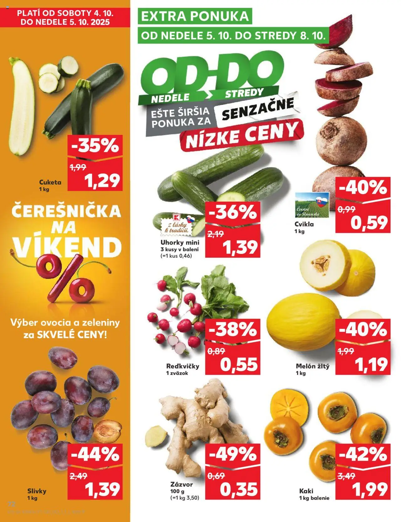 Náhľad Kaufland letáku platného od 02.10.2025 - Cuketa, Cvikla, Kaki, Slivky, Zázvor, Uhorky, Melón