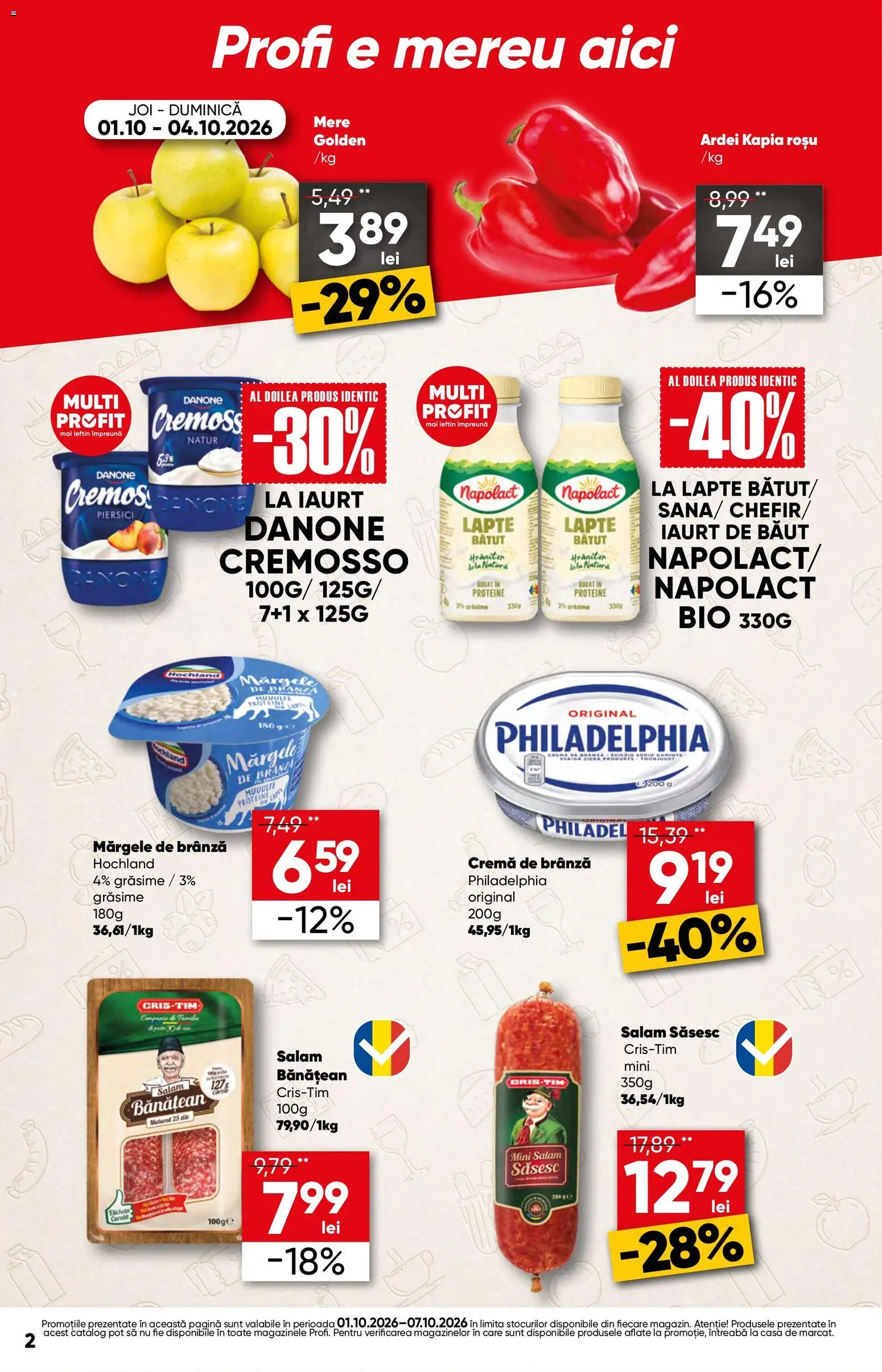Previzualizarea de cataloage: Profi Profi Catalog Go valabil de la 01.10.2026 - Lapte, Brânză, Salam, Iaurt, Cremă, Mere, Piersici, Iaurt de baut